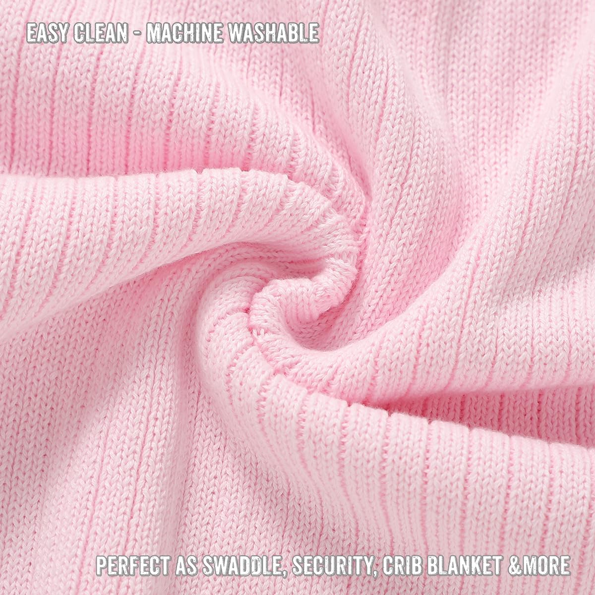 Organic Ribbed Swaddle Blanket for Boys & Girls - 100% Luxury Organic Soft Cotton Knit Warm Cozy Cuddle Stroller Crib Blanket for Newborns, Infants, & Toddlers (Blush Pink)