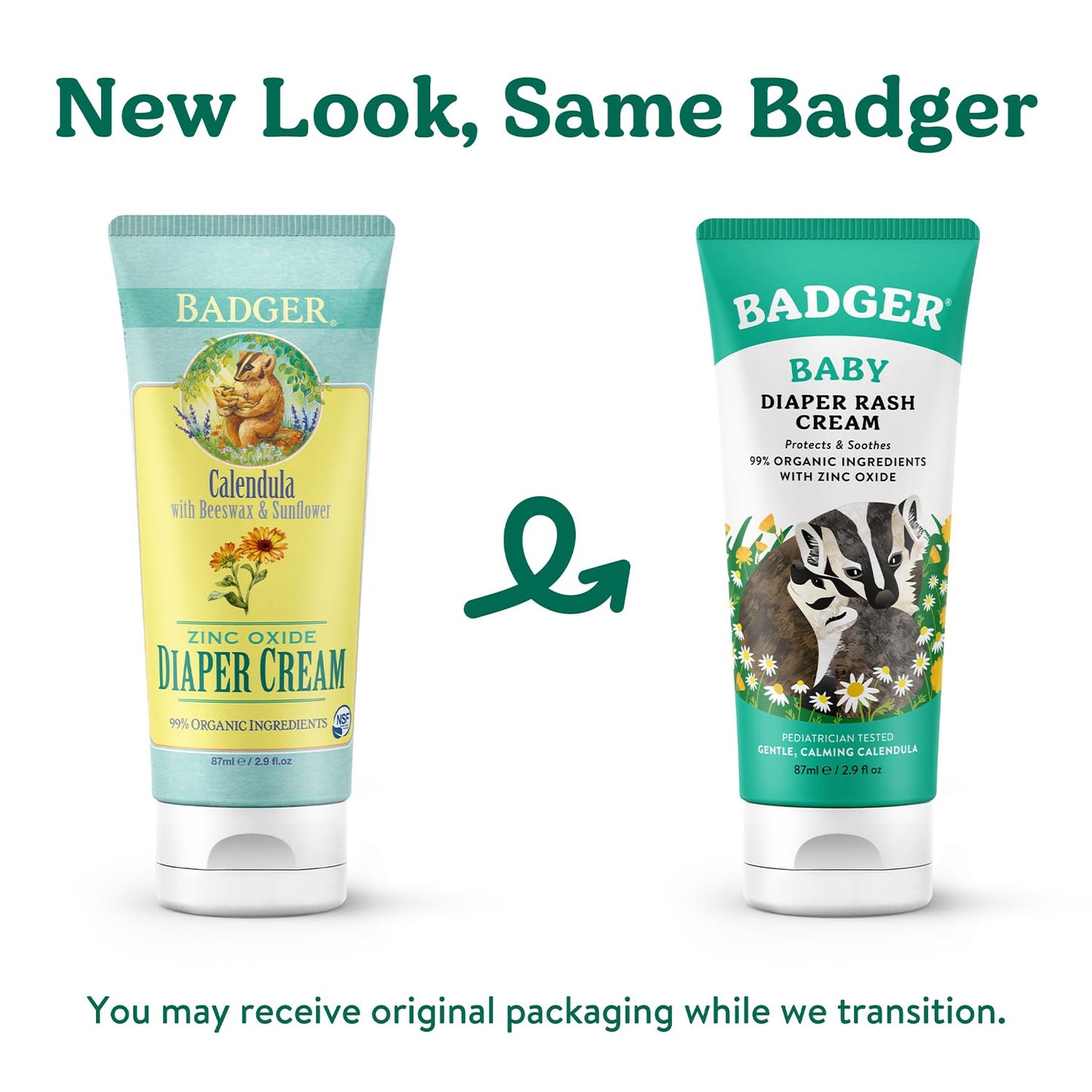 Badger Diaper Cream, 99% Organic Diaper Rash Cream for Baby, Zinc Oxide Ointment w/Soothing Calendula Cream for Sensitive Baby Skin, 2.9 fl oz, 2-Pack