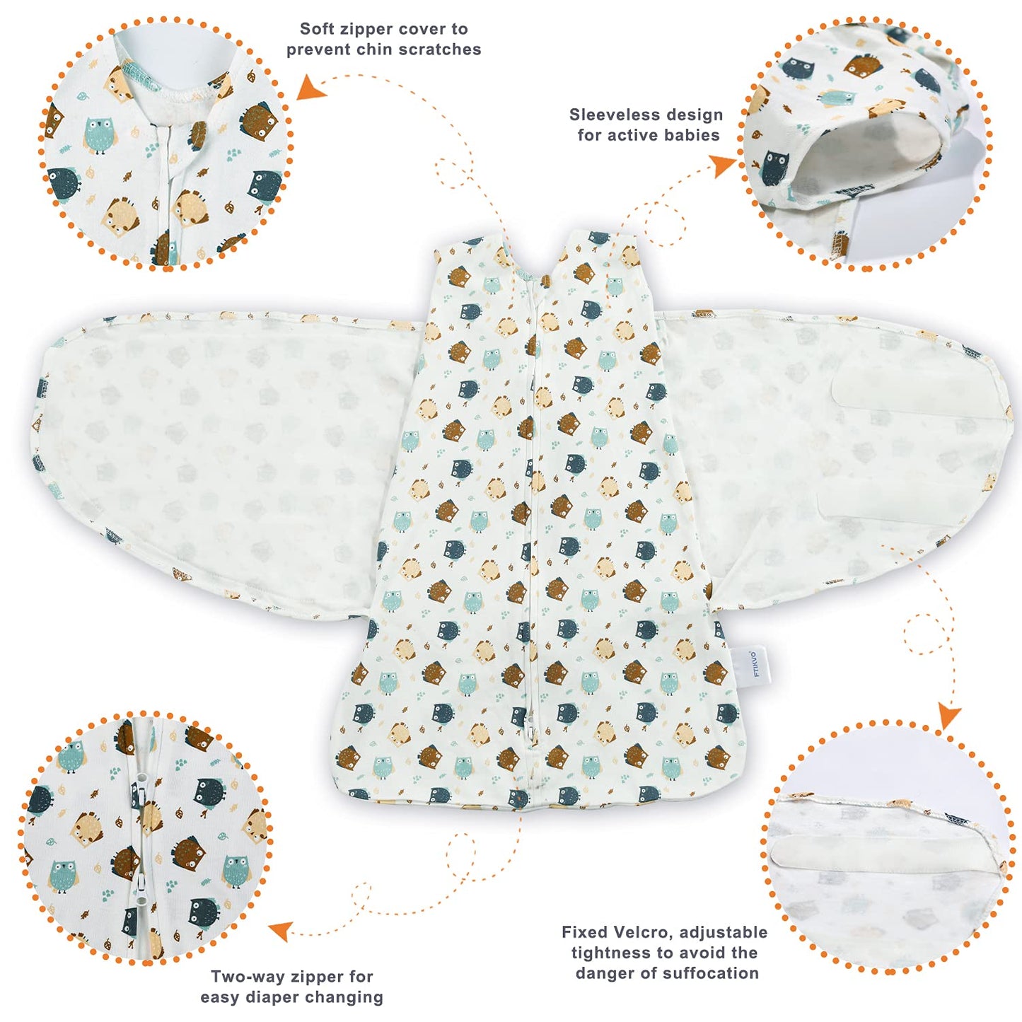 Swaddle-Blanket Baby Girl & Boy Swaddles Newborn Infant Transition 100% Cotton Wrap Blankets, 3-Way Adjustable Wearable Blanket, TOG 1.0 (Owl, 3-6 Month)
