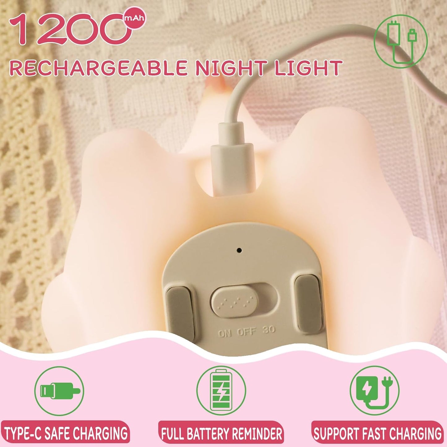 Axolotl Night Light for Kids - 3-Level Dimmable Silicone Lamp, USB-C Rechargeable Nursery Light with Auto-Off Timer for Bedroom & Breastfeeding (Squishy Animal)