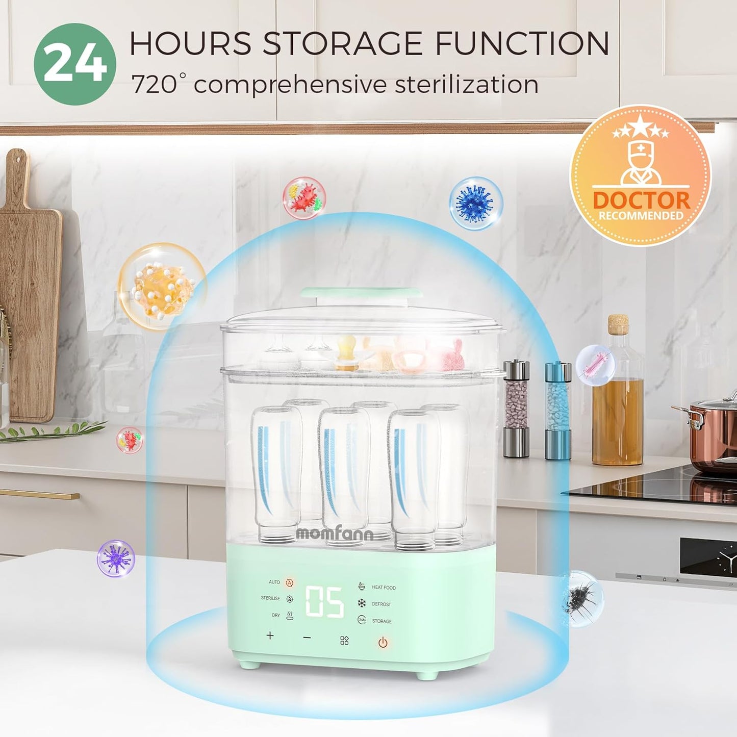 Bottle Sterilizer and Dryer, All-in-One Electric Steam Sterilizer Bottle Sanitizer for Baby Bottles, Pump Parts Accessories Newborn Essential (Green)