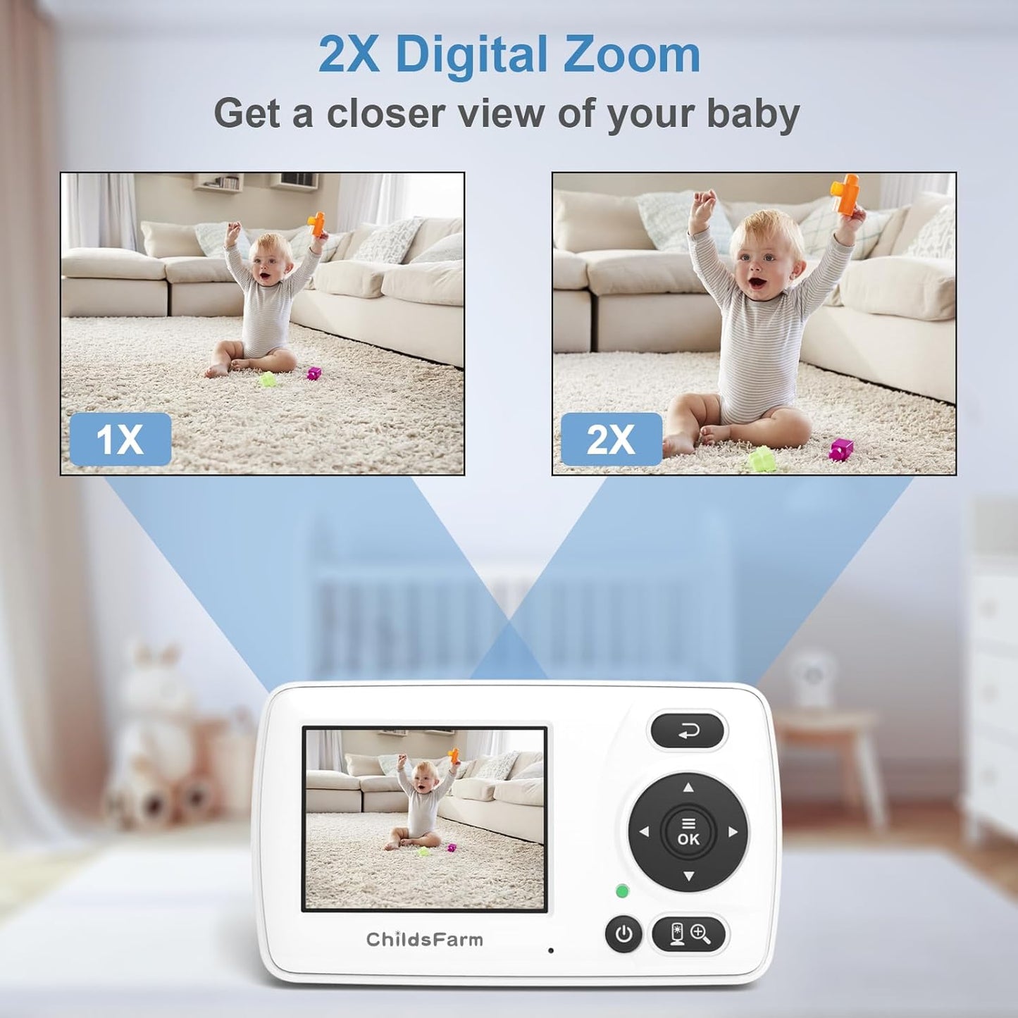 ChildsFarm Baby Monitor with Camera and Audio, Portable Travel Baby Monitor with Screen, Baby Camera Monitor No WiFi, Night Vision, VOX Mode, 1000ft Long Range, Baby Safety Monitor