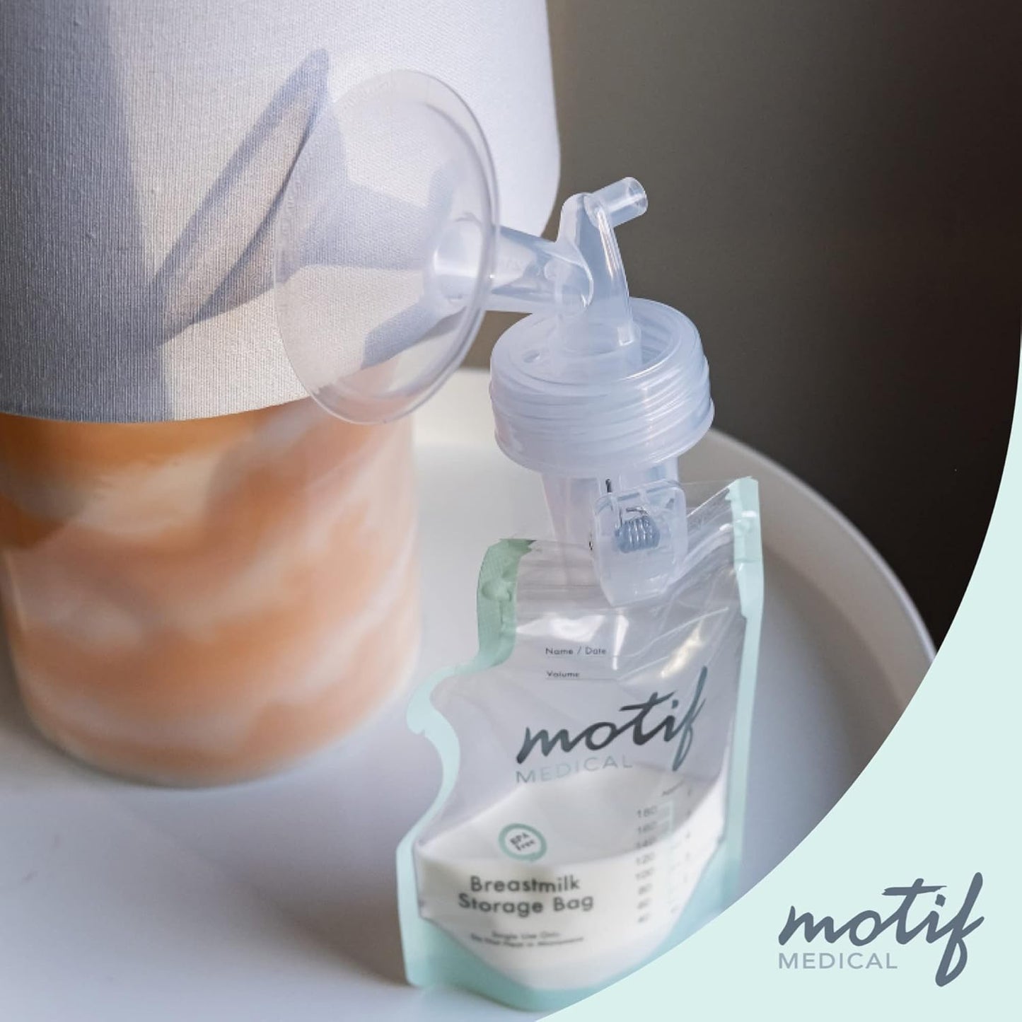 Motif Medical Pump-to-Bag Electric Breast Pump Adapter -Compatible w/Spectra S1 & S2 Breast Pump - Pump Adapter w/Twist Shield Connectors - 3-Step Time-Saving Nursing Pump Adapter (Set of 2)