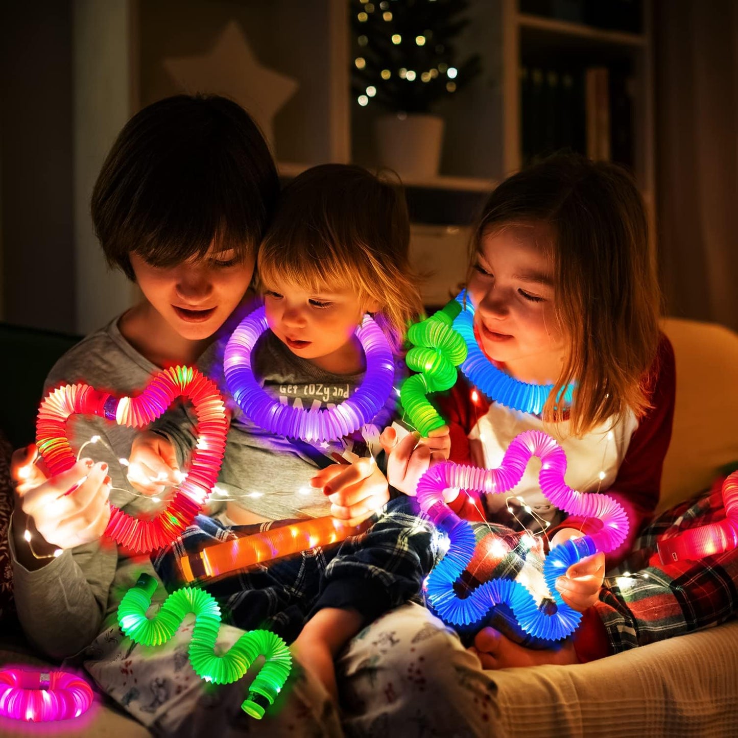 Light Up Pop Tubes for Kids 6 PCS, Halloween Glow Sticks Party Favors for Toddlers, Neon LED Bracelets Necklaces Accessories for Children, Travel Camp Camping Fun Toys Gifts for Boys Girls