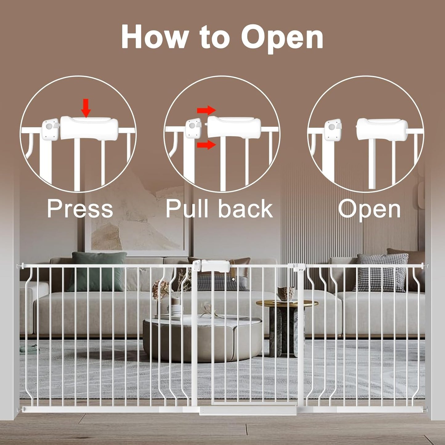 WAOWAO Baby Gate 85.83-95.25" Extra Wide Pressure Mounted Walk Through Swing Auto Close Safety White Metal Toddler Kids Child Dog Pet Puppy for Stairs,Doorways,Kitchen