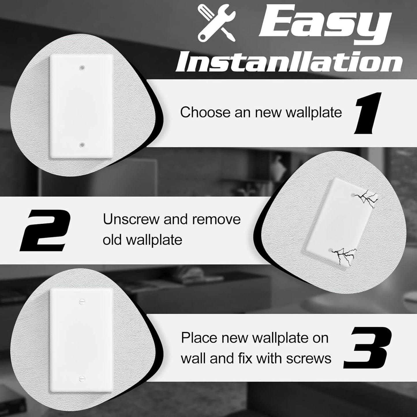 Decorator Wall Plate Blank Switch Plate Outlet Cover,Unbreakable Polycarbonate Thermoplastic, White (10-Pack, Single Blank-White)