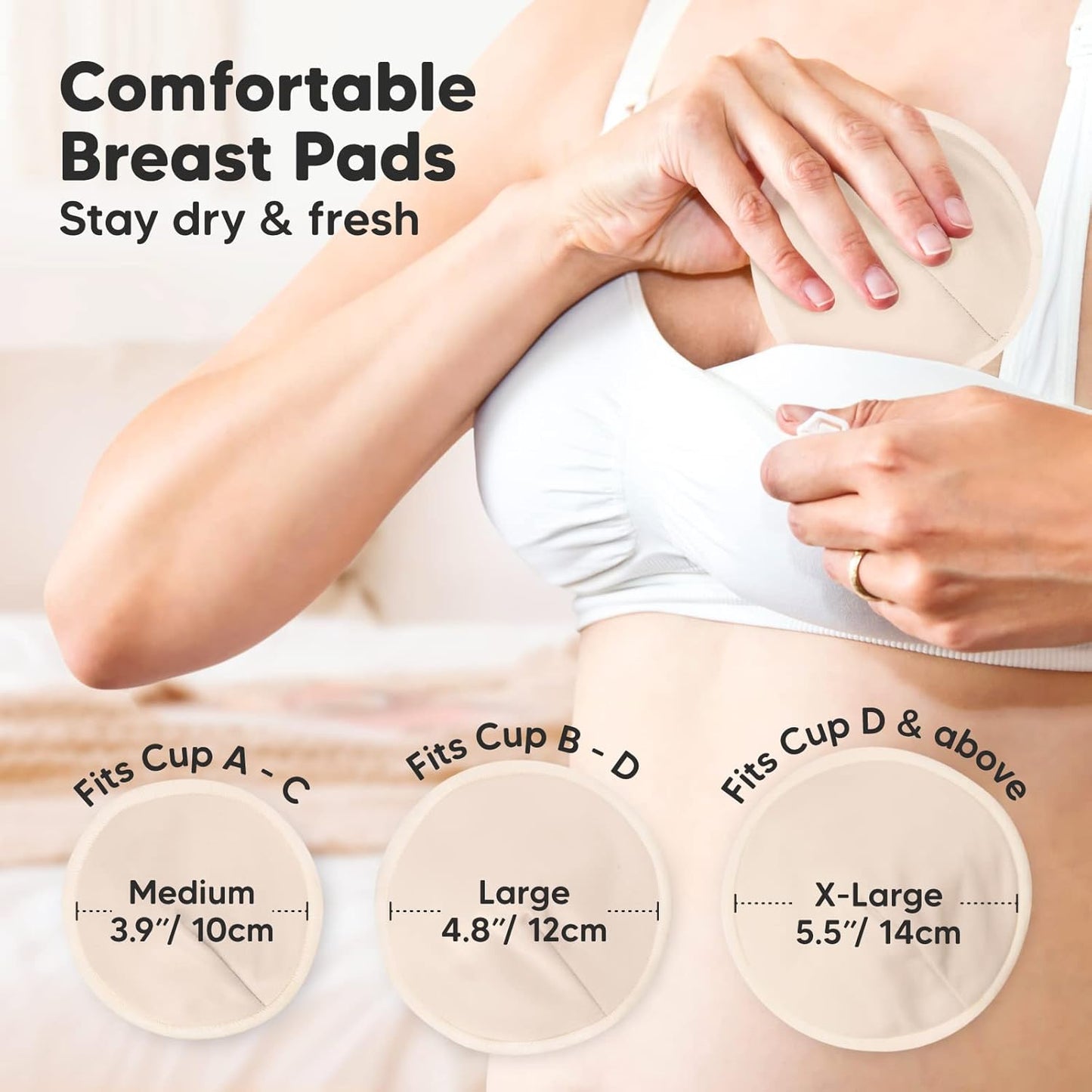 Organic Nursing Pads - 14 Washable Viscose Derived from Bamboo Breastfeeding Pads, Wash Bag, Reusable Breast Pads for Breastfeeding, Nipple Pads for Breastfeeding Essentials(Bare Beige, XL 5.5")