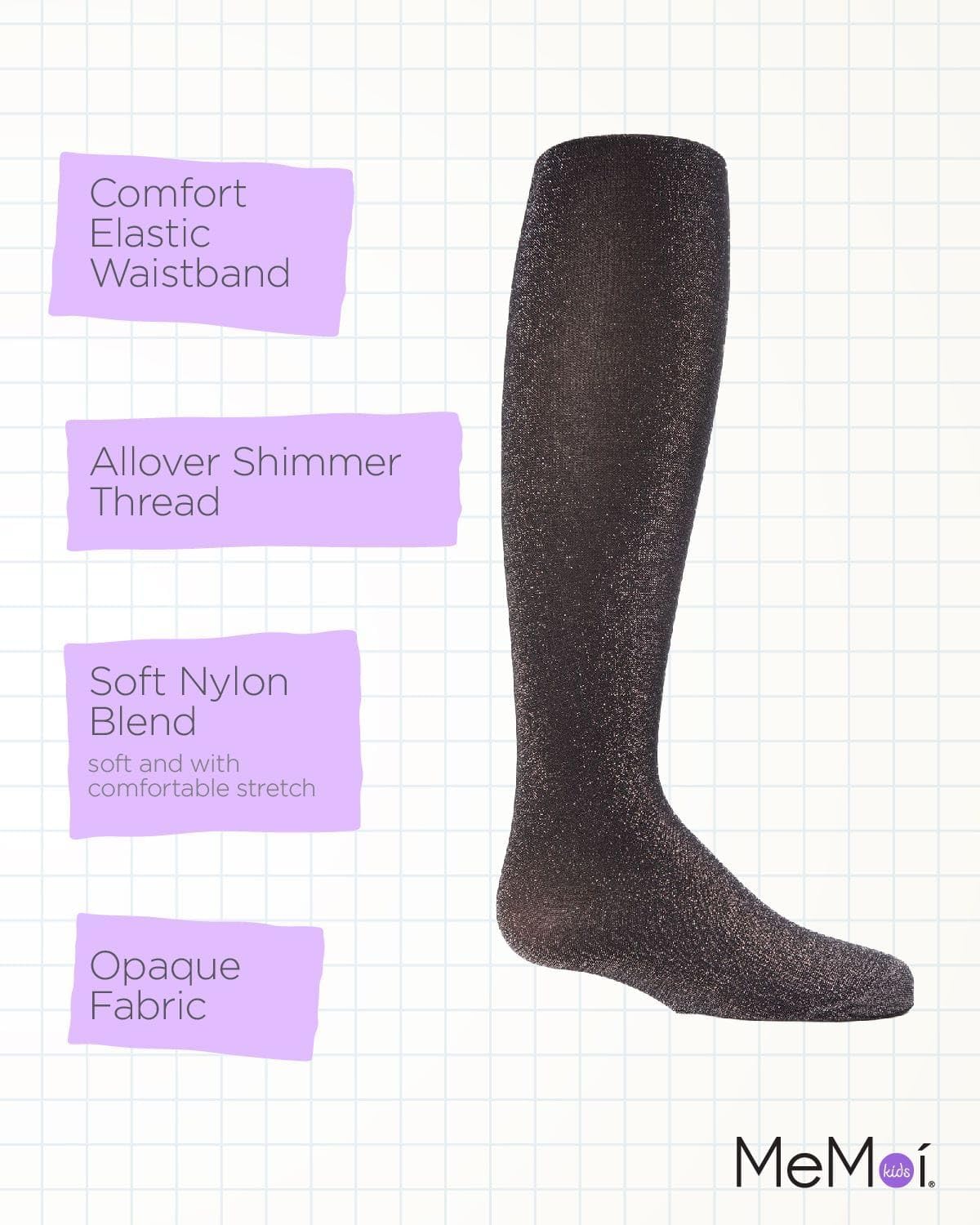 MeMoi Shining Star Shimmer Tights for Girls, Ultra Soft and Lightweight Opaque Girl Tights - Sizes 2-14