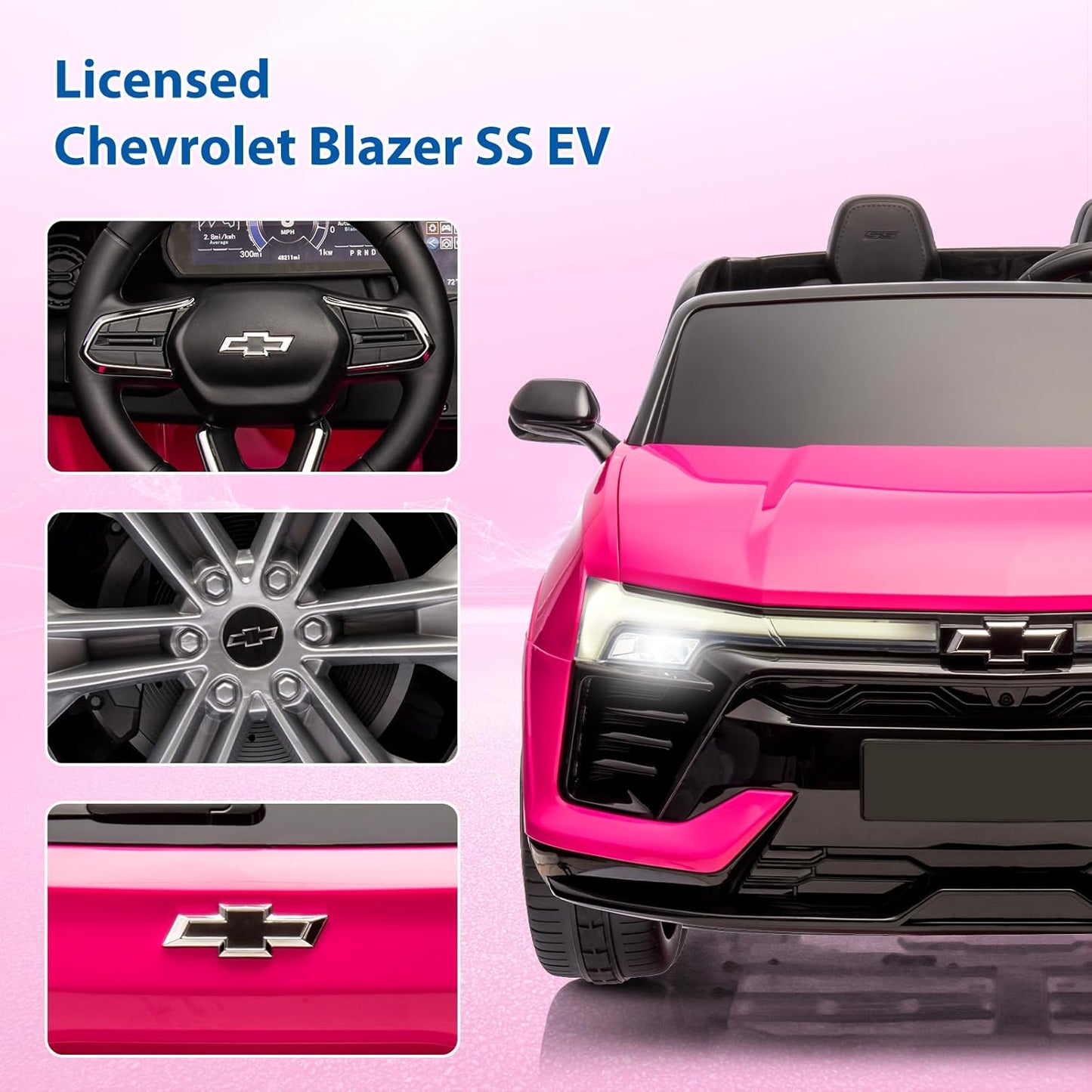 Jojoka Baby Car 24V 2-Seater SUV Licensed Chevrolet Blazer Ride On Toy w/Parent Remote Control,4xSpring Suspension, Wireless Music, Electric Vehicle Car for Kids Ages 3-8,Pink