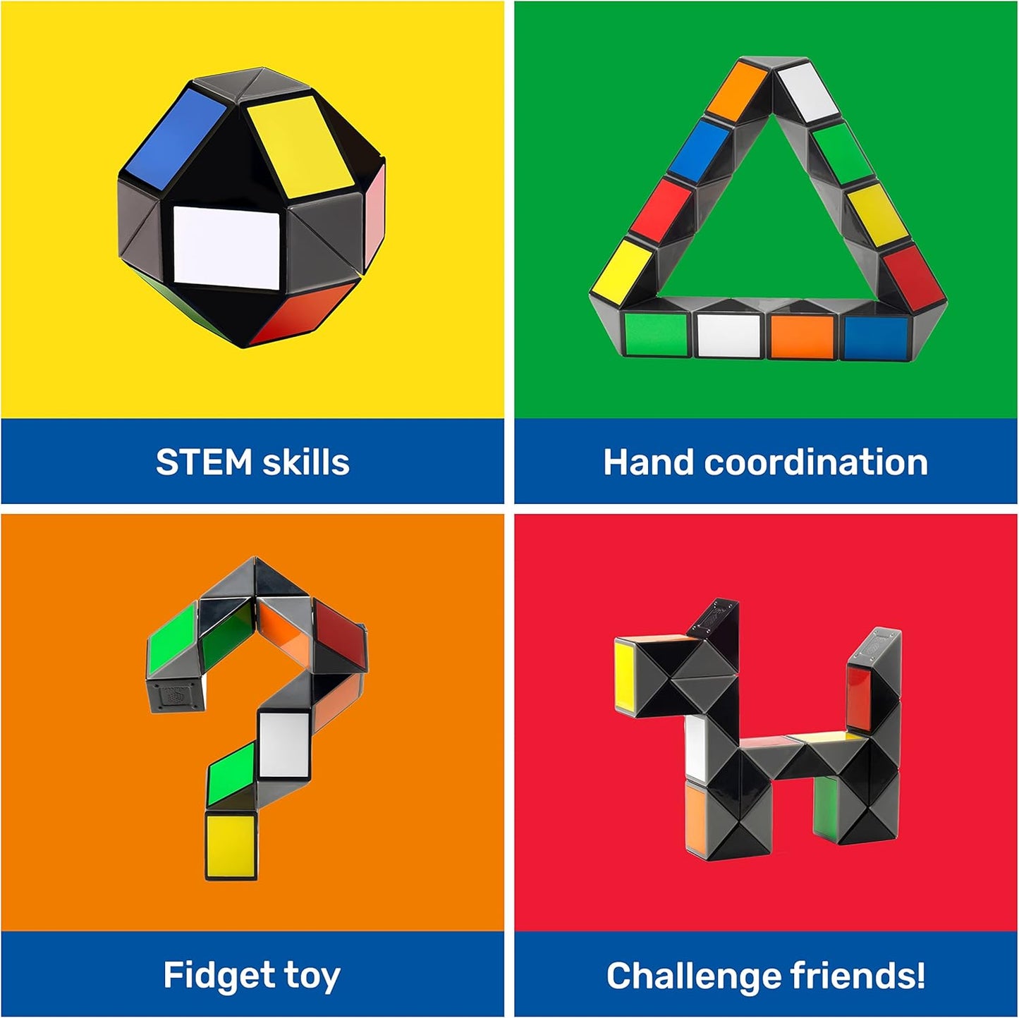 Rubik's Twist, Colorful 3D Puzzle Classic Brain Teaser Retro Fidget Toy Bend & Twist Into Shapes Objects Animals, for Adults & Kids Ages 8 and up