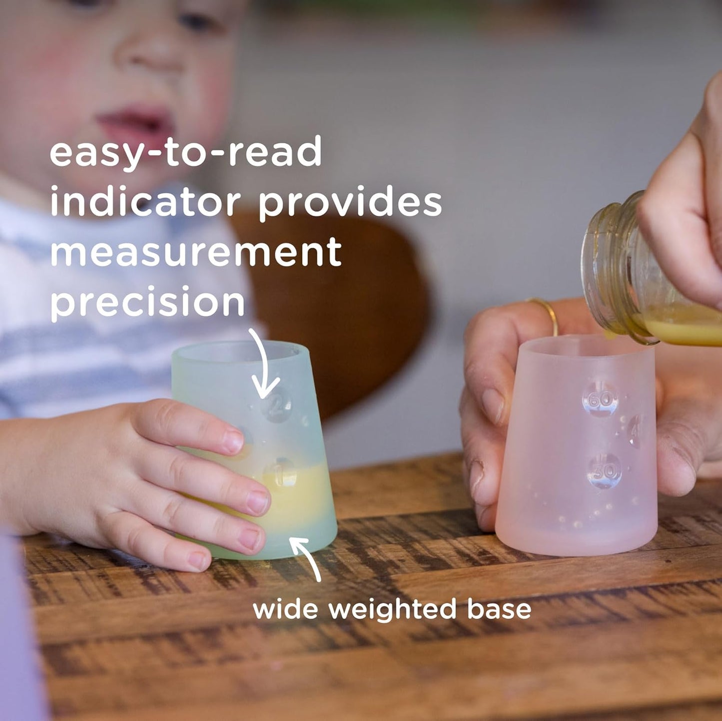Olababy First Cup | Clear Sense 100% Silicone Infant Trainer Cup | 2oz Medicine Cup for Newborn | Non-Slip & Sloping Design for Tiny Hands & Baby Led Weaning (Lemon/Kiwi, 2 Cups)