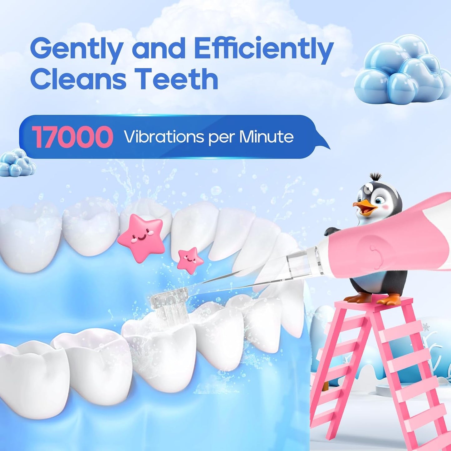 SEAGO Toddler Electric Toothbrushes for Baby Ages 0-3 Years, Baby Toothbrush with Smart Timer and Suction Base, 4 Replacement Brush Heads SG-513(Pink-C)