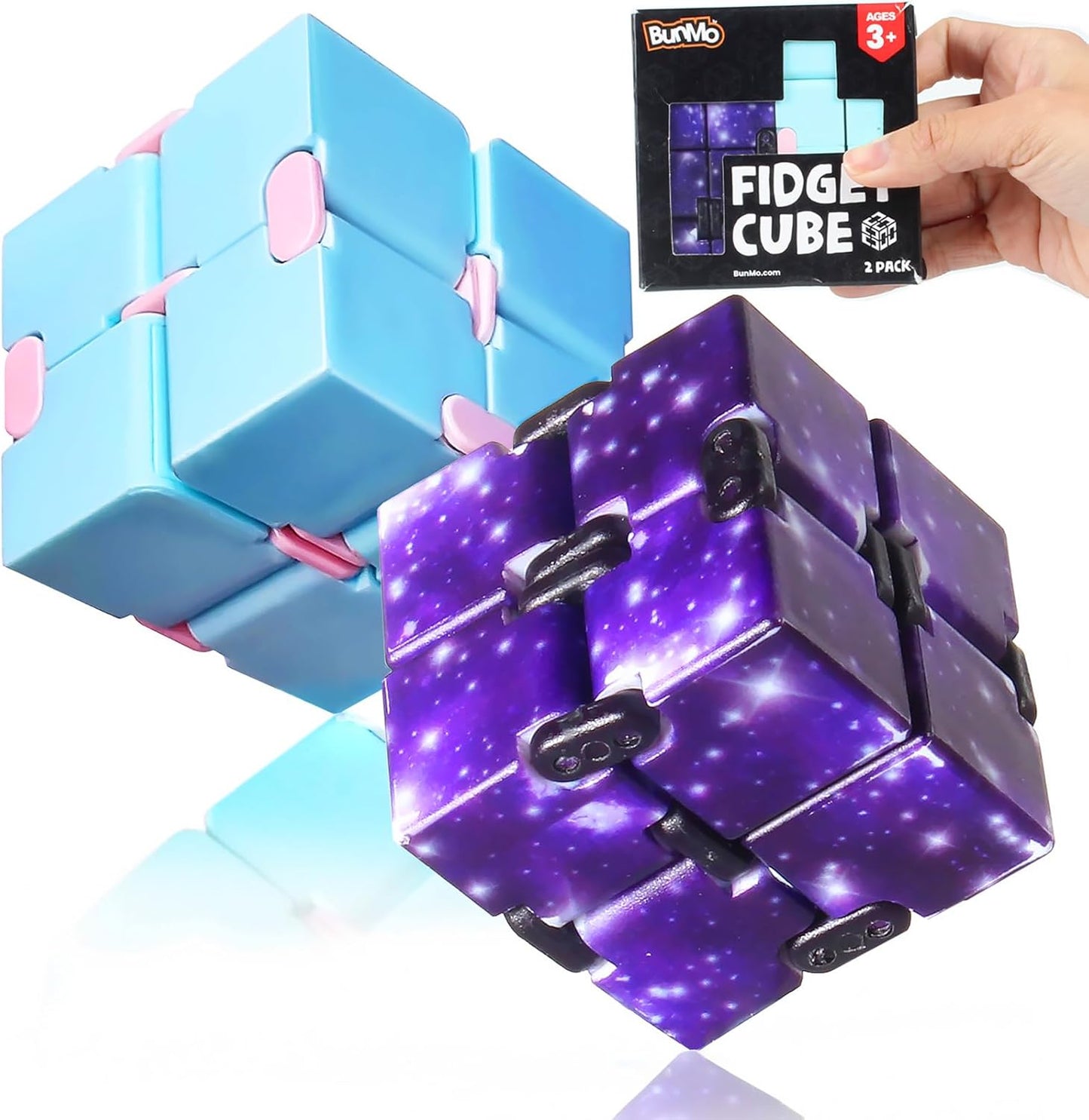 BUNMO Infinity Cube Fidget Toy - Stimulating & Engaging Fidget Toy - Teen Boy Toys - Fidgets for Adults - Travel Toys - Gifts for Teenage Boys - 10 Year Old Boy Gift Ideas - 2 Pack Plastic