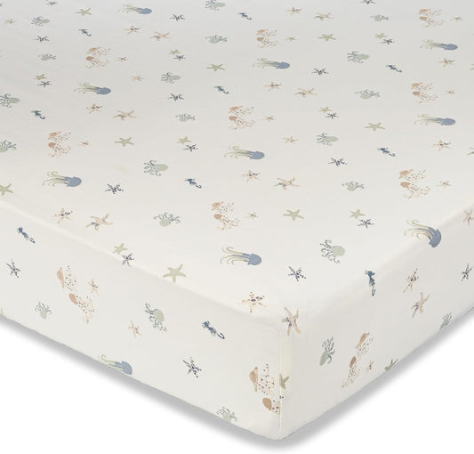 Crane Baby 100% Cotton Animal Nursery Sheet with Jellyfish Design, Neutral Crib Sheets, Fitted Toddler Sheet, 28" x 52"Standard Size Sea Life Crib Sheet