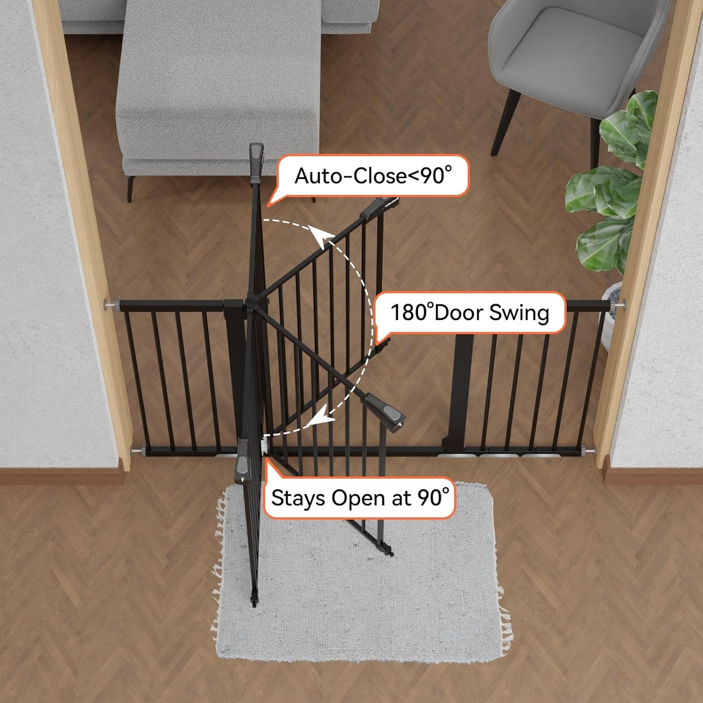 BABELIO 36-57" Extra Wide Baby/Dog Gate, Auto Close for The House, Stairs and Doorways, Pressure Mounted for Pet with Large Walk Thru Door, No Need Tools and Drilling, Black