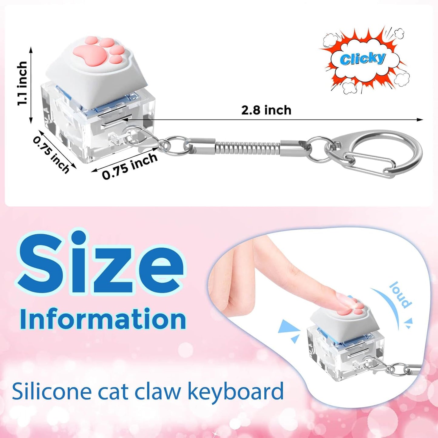 Keyboard Fidget Toys, Keyboard Fidget Keychain Keyboard Decompression Toys Keyboard Fidget Toy Button Stress Relief Gifts for Adult and Kids,Finger Clicker Toys,ADHD Toy,Cool Fidgets(Cat's paw)