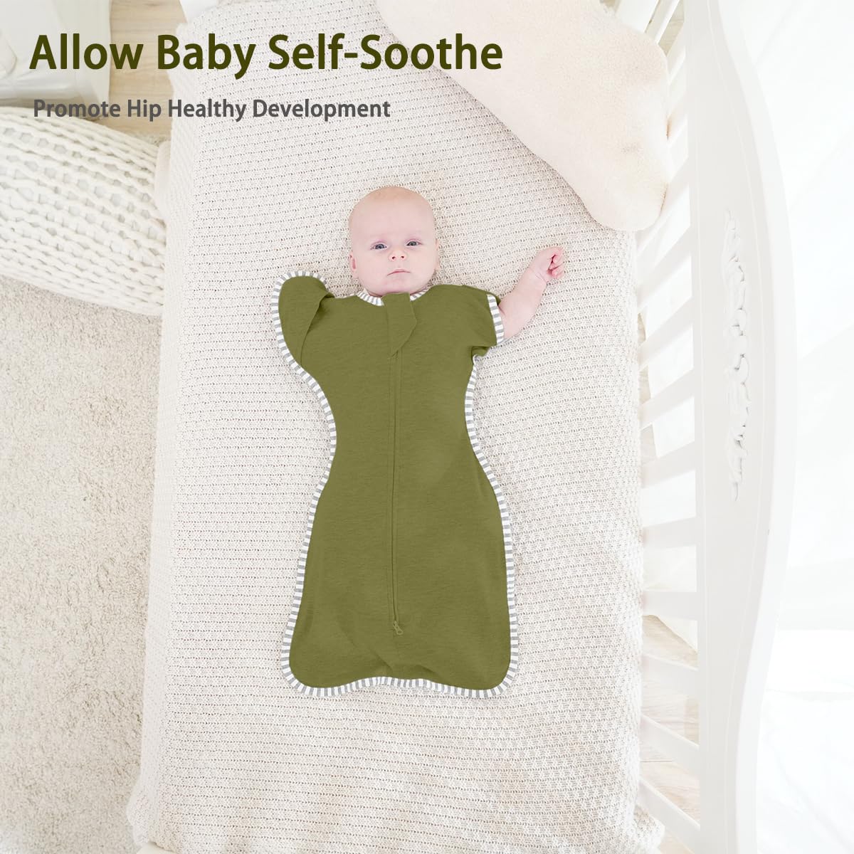 Transitional Swaddle 6-9 Months Baby Wearable Blanket, 2-Pack Infant Sleep Sack Arms up Swaddles with 2-Way Zipper Arms In/Out 100% Cotton 0.8 Tog Baby Transition Swaddle Sack (Large 20-27lbs)