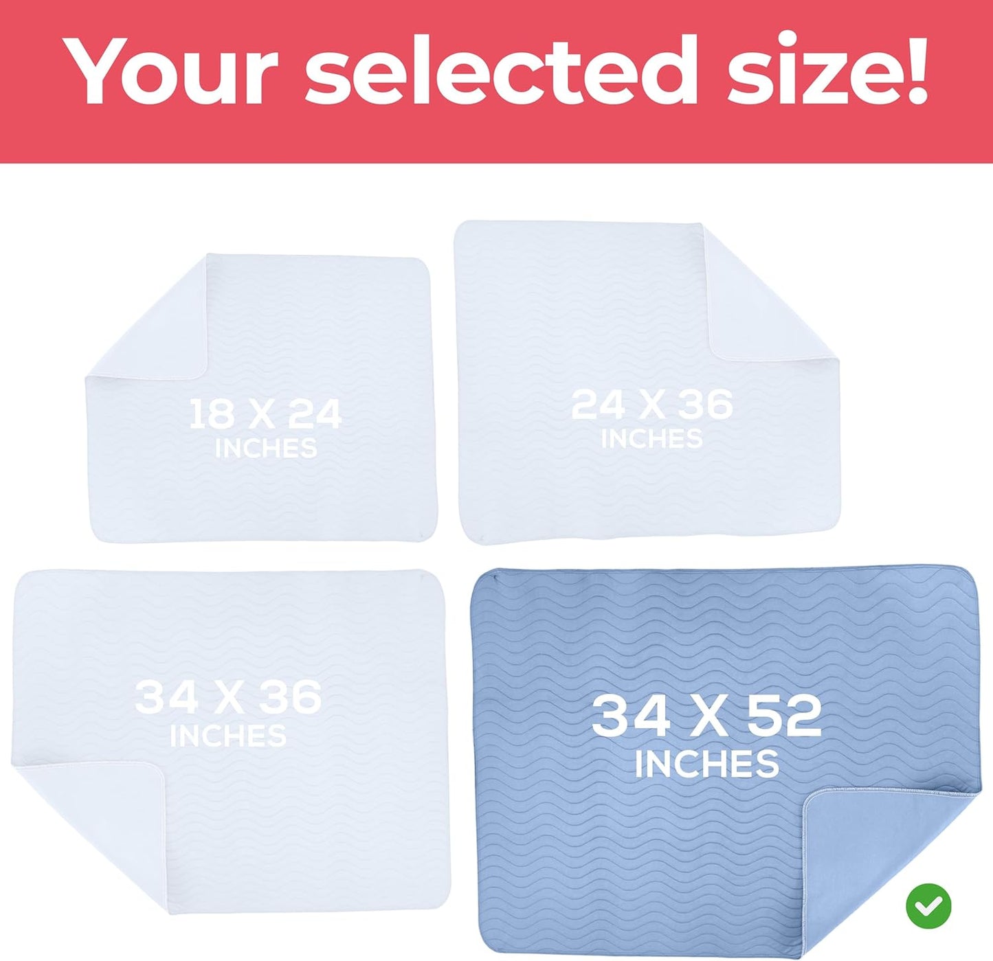 Utopia Bedding Washable Underpads 34" x 52" (Pack of 2), Waterproof Reusable Heavy Absorbency Incontinence Bed Pads for Adults, Kids, Elderly and Pets, Bedwetting Pads for Sofa and Couch (Blue)