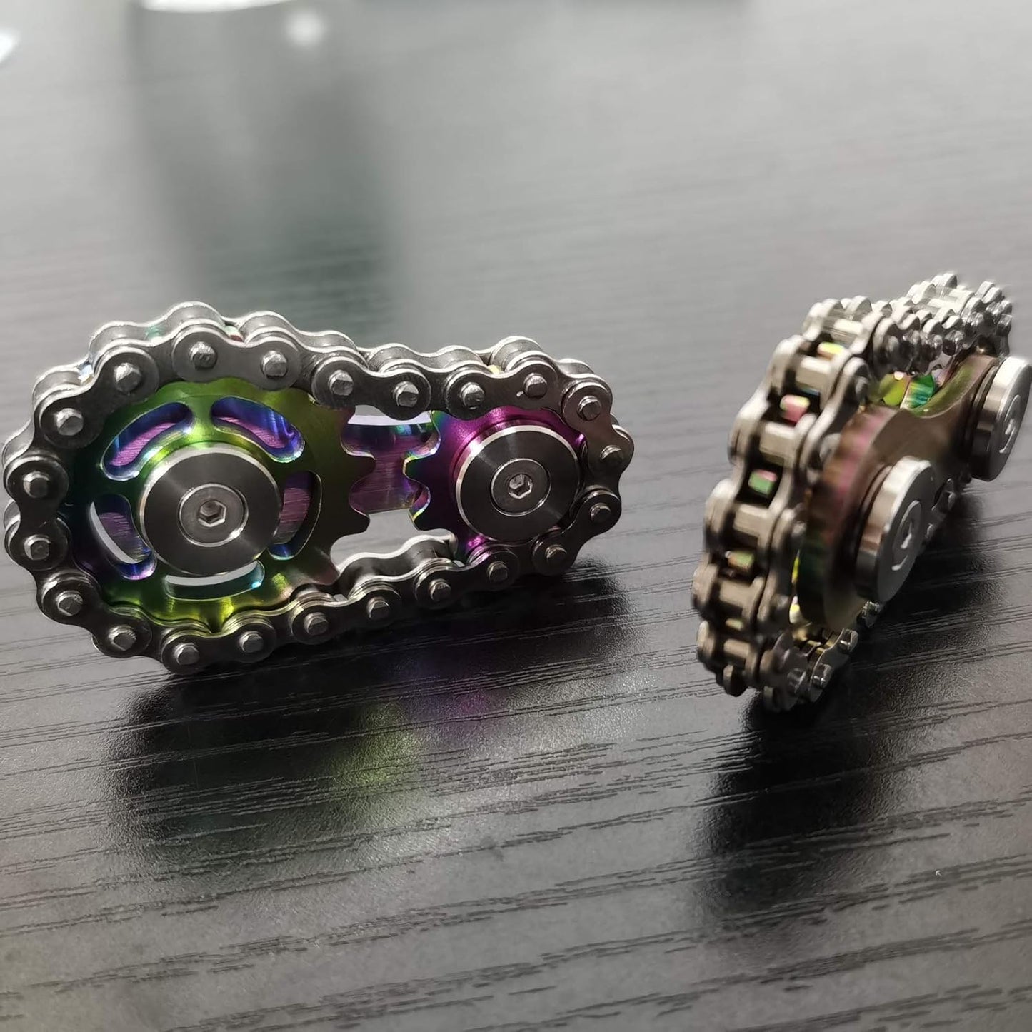 Sprocket Fidgets Chain Stainless Steel Fidget Cube Gears Linkage Bike Chain Novelty Fidget Block Kinetic Desk Toy Metal EDC Focus Meditation Break Bad Habits ADHD (Colorful)