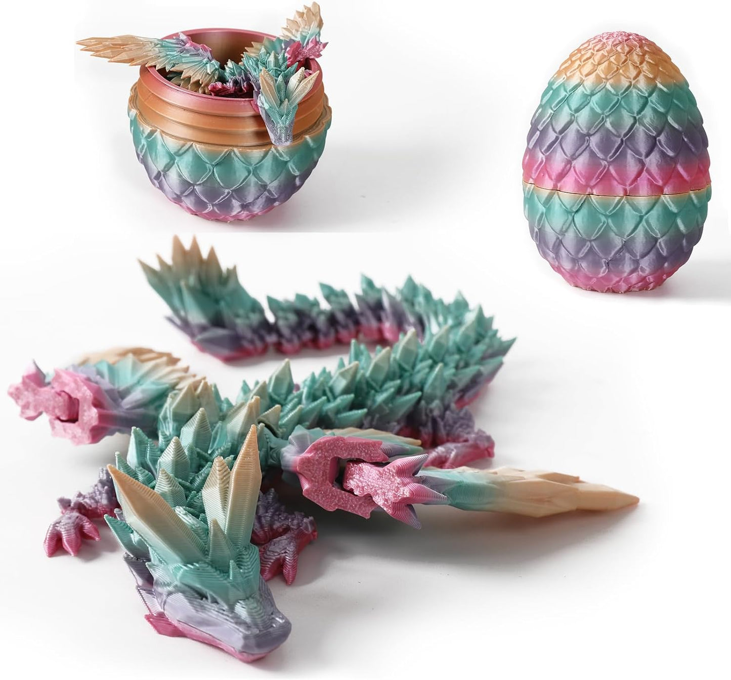 Easter Dragons 3D Printed Dragon Egg with Dragon Inside Crystal Dragon Fidget Toy for Adult Full Articulated Dragon for Home Office Decor