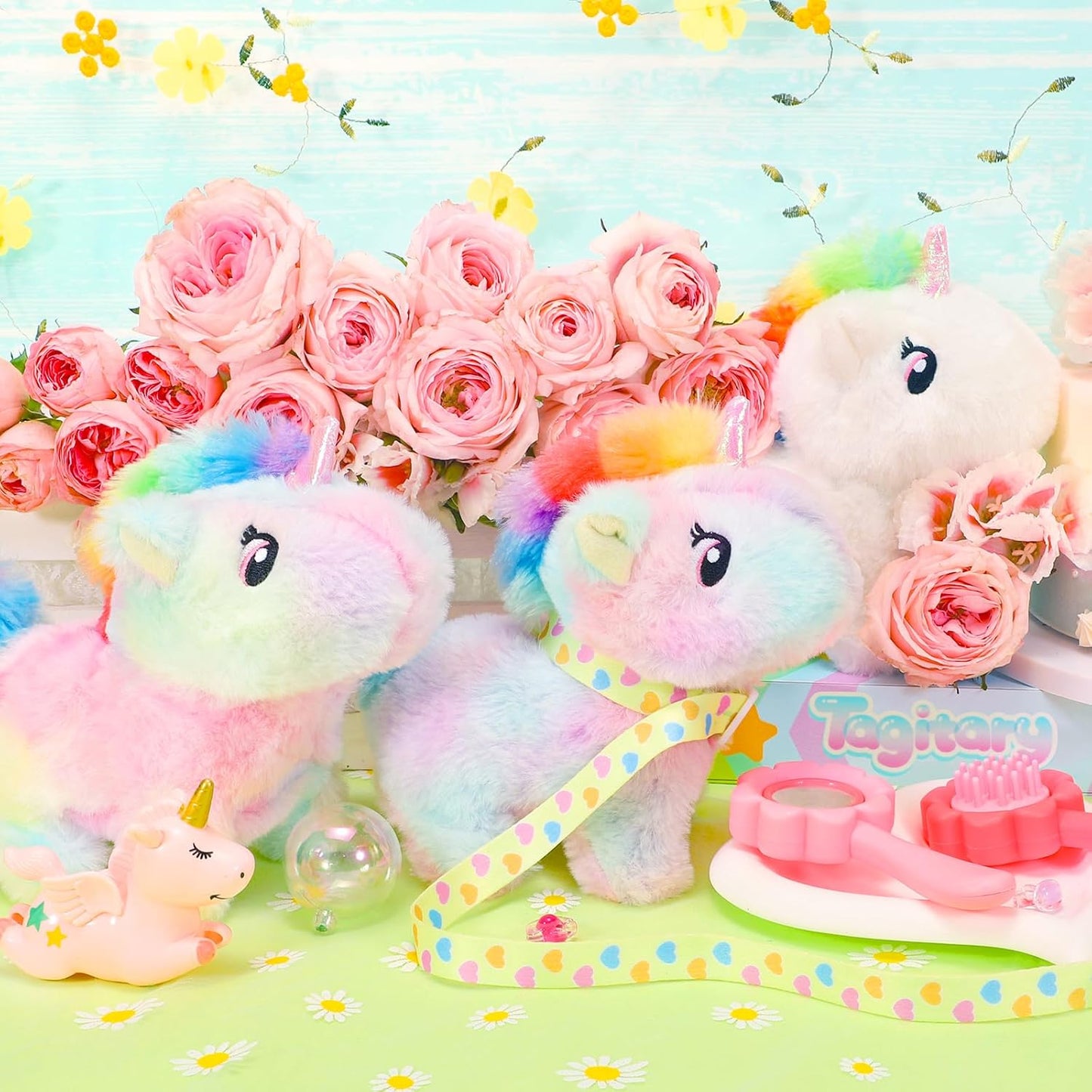Tagitary Plush Toy Unicorn Stuffed Animal Toys for Kids with Sounds,Walking,Tail Wagging and Head Nodding,Interactive Unicorn Toy for Kids with Leash,Christmas Birthday Gift for Toddlers Kids