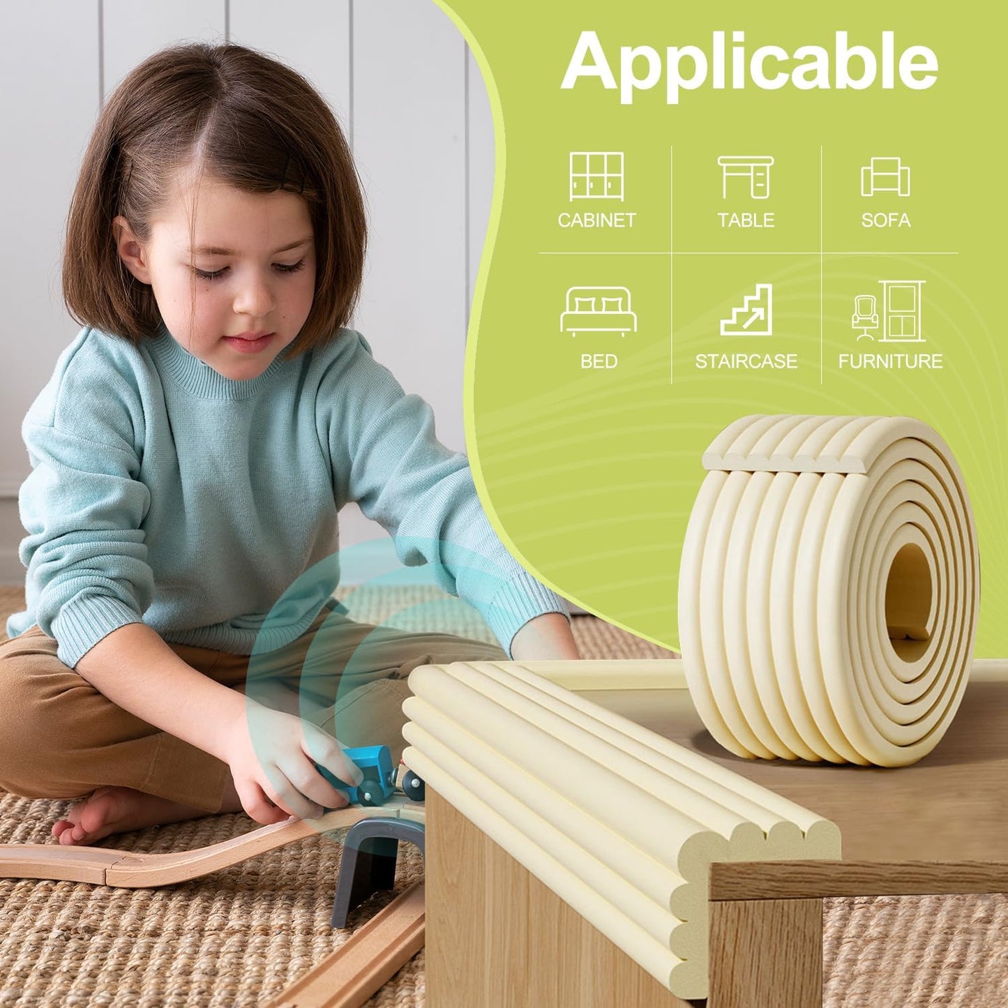 Baby Proofing Wall Corner Protector,Edge Guard Corner Protector,6.56ft Thinken Soft Corner Protectors Pre-Taped Soft Rubber Foam Edge Cushion for Furniture (Brown, 6.56Ft x 7.8" W x 0.47" Th)