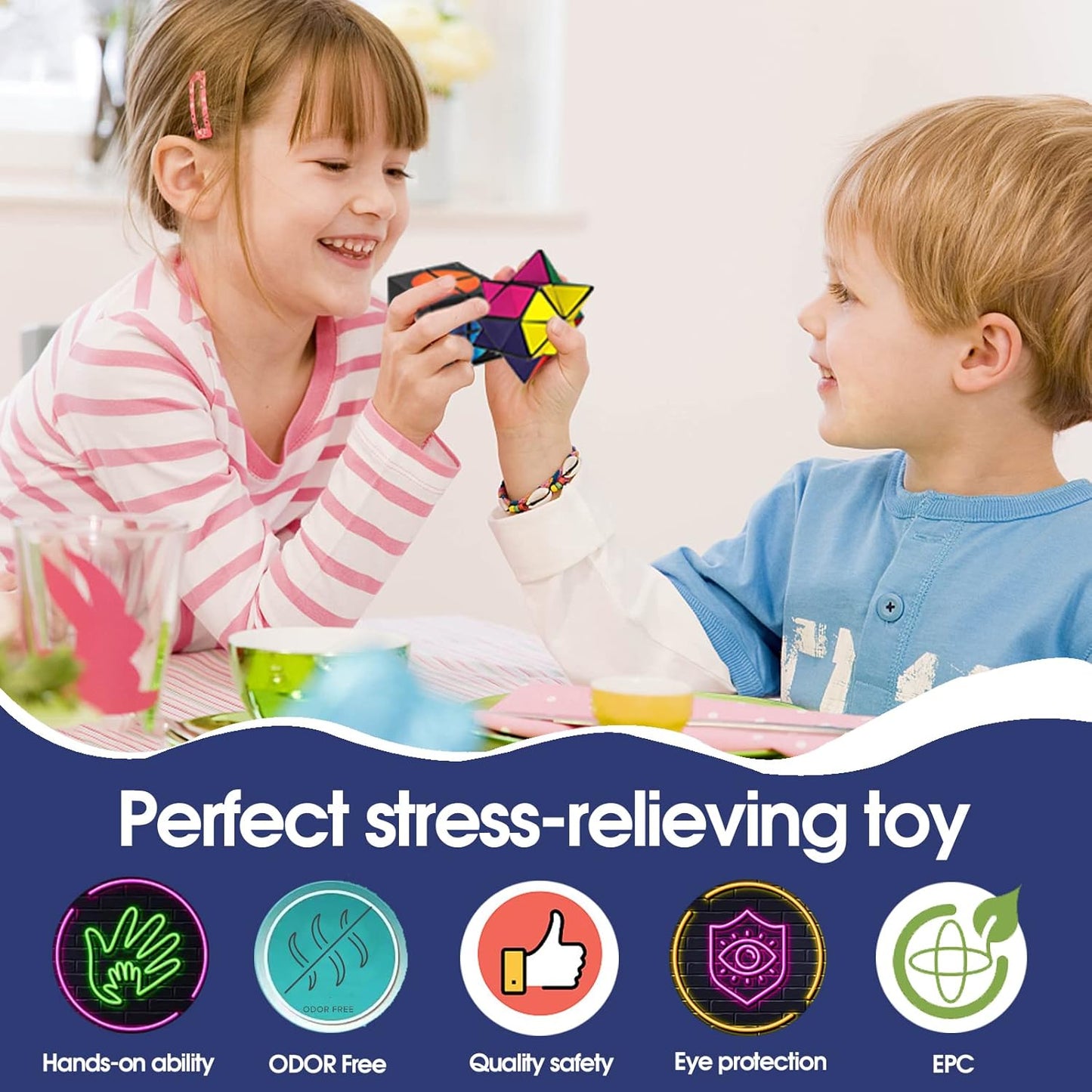 2 in 1 Kids Fidget Toy Magic Cube with Colorful Solar System Planet Pattern for Boys Girls