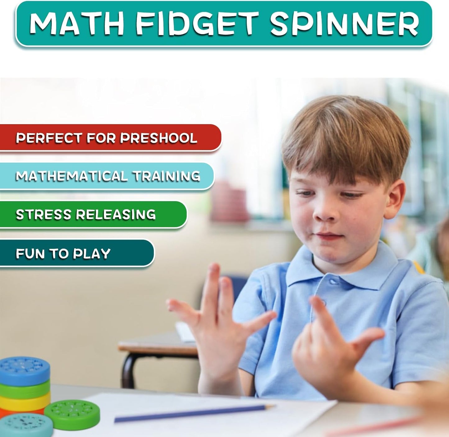 Math Fidget Spinner,9pcs Double Side Math Fidget Toy Multiplication&Division, New Math Facts Fidget Spinners Toys Game for Kids Basic Arithmetic Learning & Education