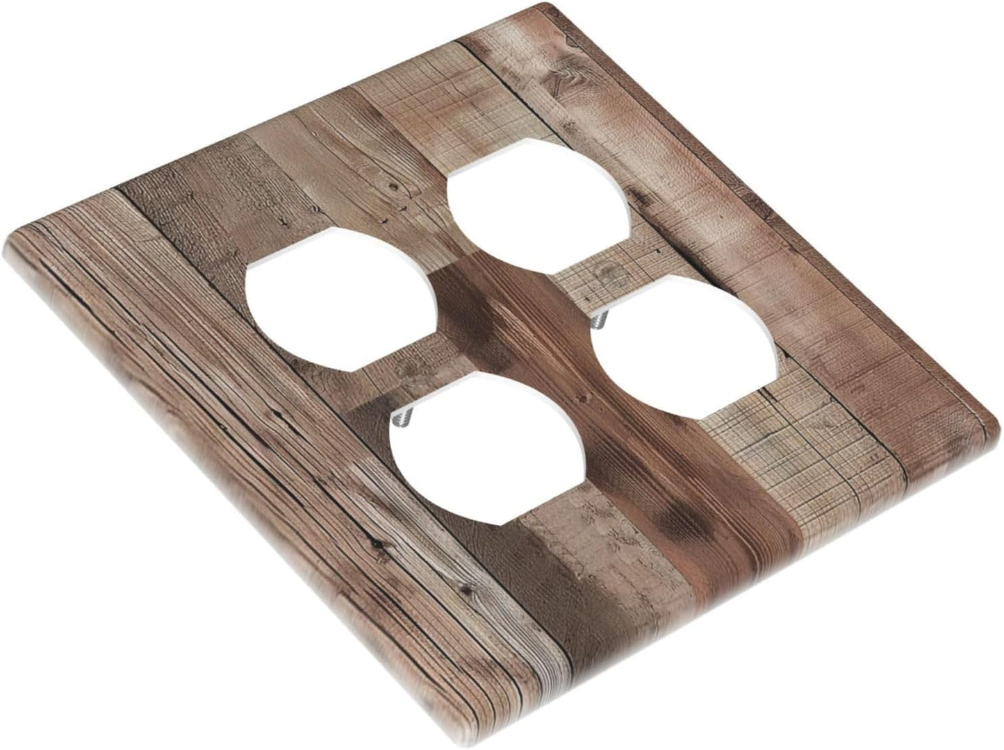 Decorative Outlet Covers Retro Wood Plank Vintaga Wooden Board 2 Gang Wall Plate Cover Double Duplex Receptacle Two Switch Light Switch Cover Plate Jumbo Dual Faceplate for Farmhouse