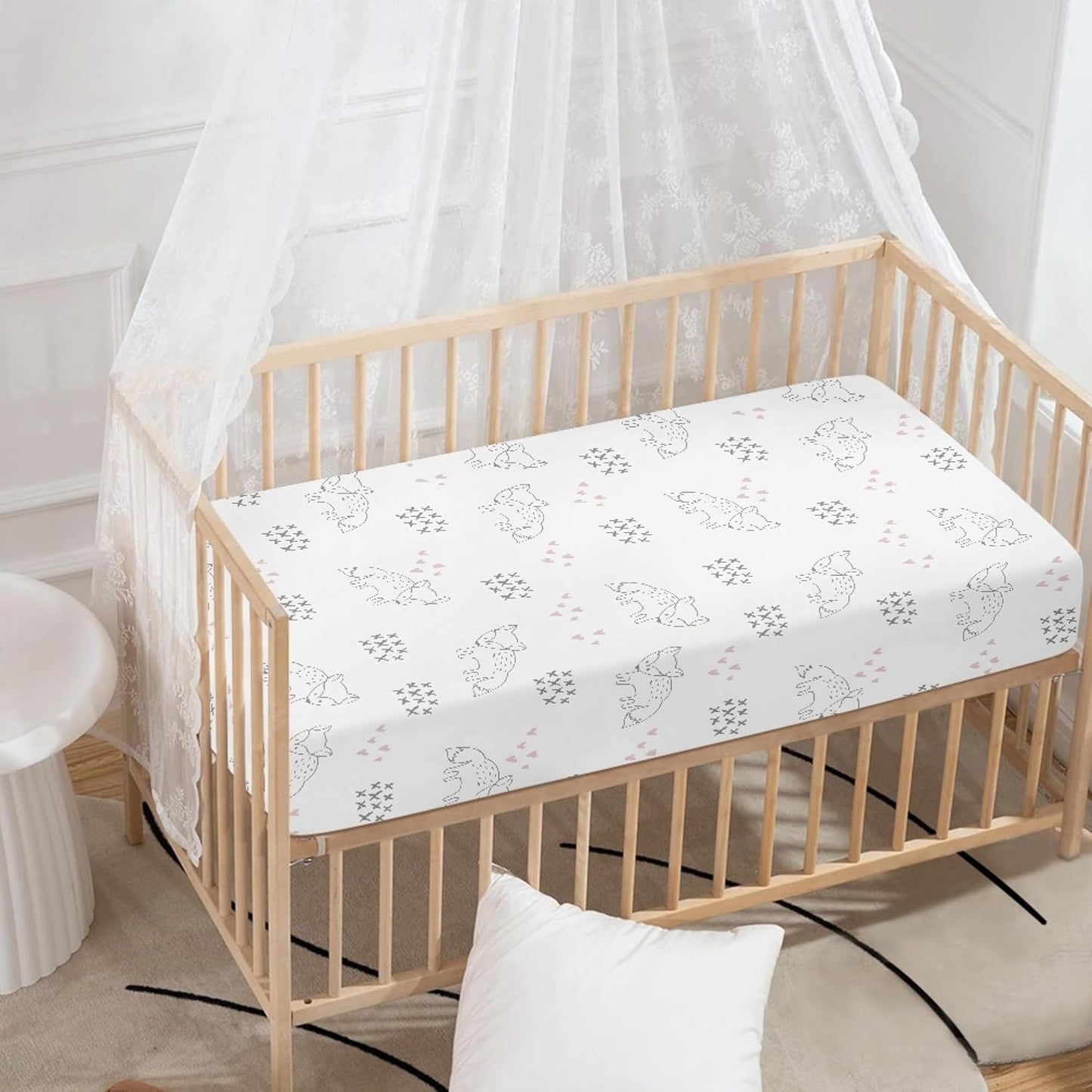 Little Fox and Heart Fitted Crib Sheet Animals Baby Crib Sheet Fit Standard Crib and Toddler Mattress,Crib Mattress Sheets for Boys Girls 28"x52"