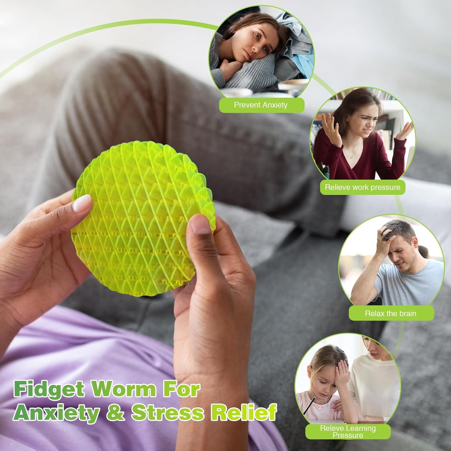 Fidget Worm Toy, Funny Pocket Fidget Toy, Sensory Stress Anxiety Relief Toys for Kids Adults (S-Diameter 3.15inch)