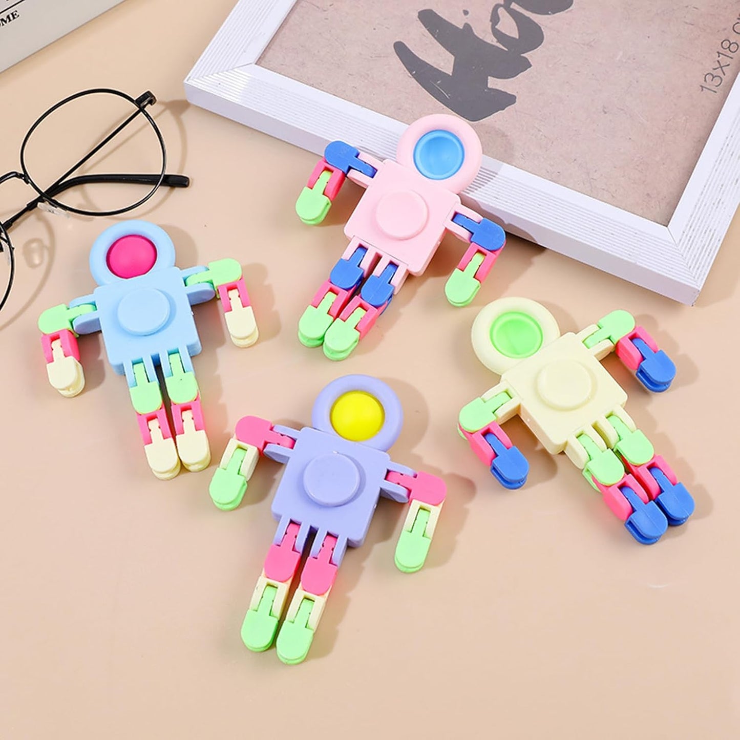 Fidget Spinners, Transformable Chain Robot Fingertip Toy, Gyro Fidget Sensory Toys, Stress Relief Fidget Toy for Kids Adult, Pinata Goodie Bag Stuffers Birthday School Gift (4 Pack)