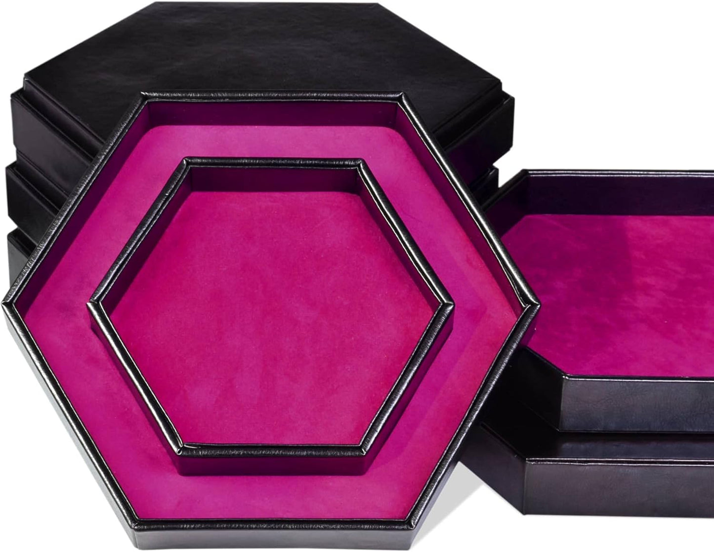 DND Dice Tray - 2 in 1 Rolling and Storage Hexagonal Tray, Faux Leather, Rose Red
