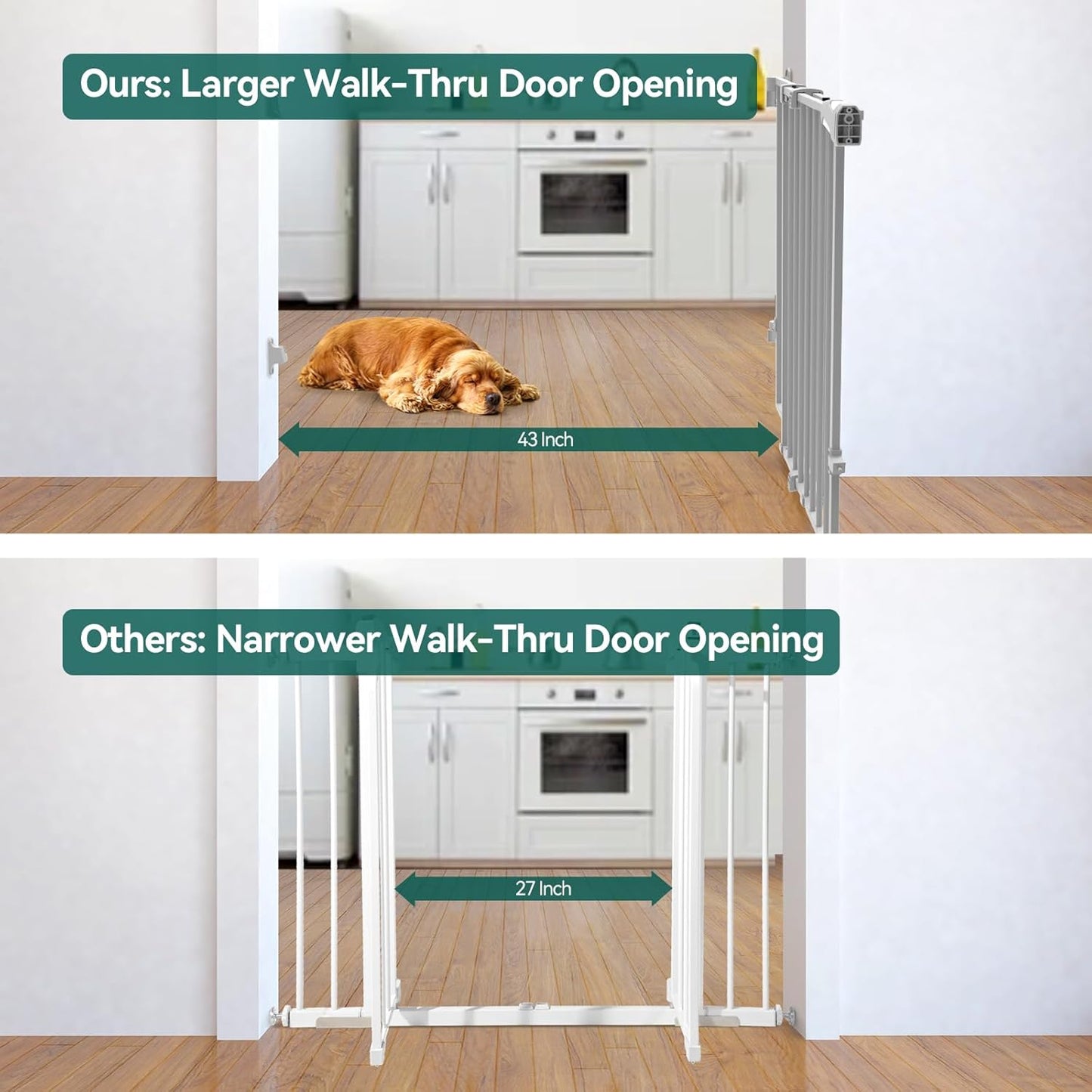 Babelio 34" Extra Tall Baby/Dog Gate with No Threshold Design Walk Thru Door, 26-43" Auto Close Safety Gate for Babies, Elders and Pets, Fits Doorways, Stairs, and Entryways, Grey