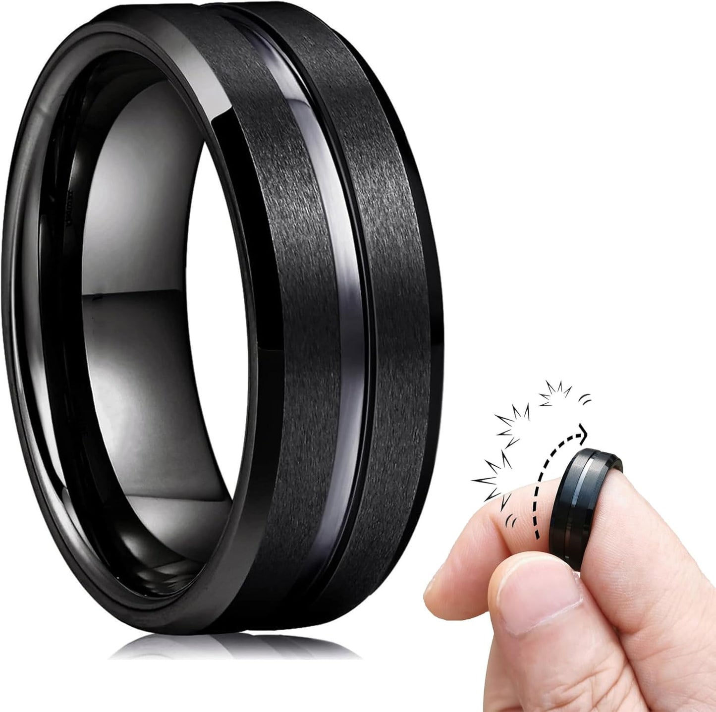 EDC Fidget Slider Fidget Toy Adult Stress Relief Metal Ratchet Ring Jewelry ADHD Recreational Fidget Toy Tactile Coin (Black, 8)