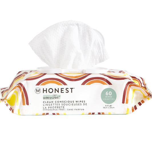 The Honest Company Clean Conscious Multi-Use Wipes | Hypoallergenic + Unscented for Sensitive Skin | Over 99% Water, Compostable, Plant Based, Baby Wipes | Rainbow, 60 Count