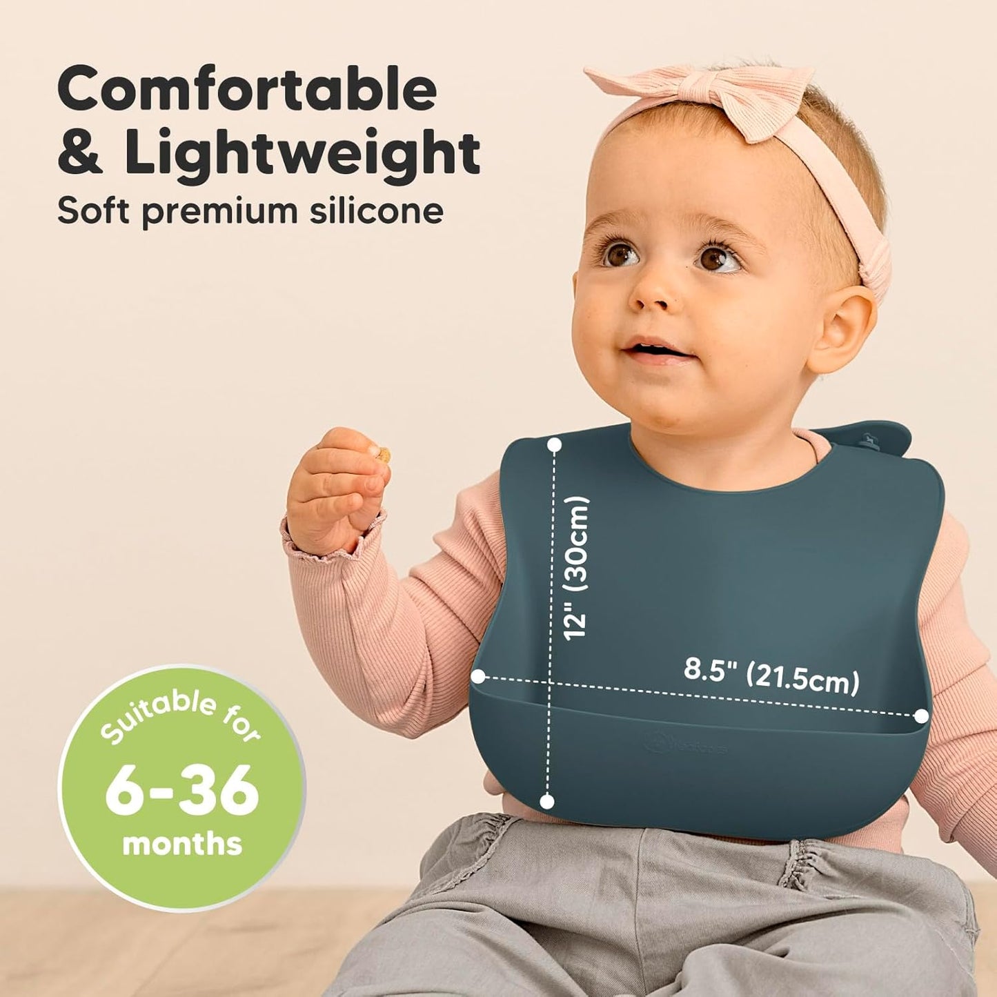 KeaBabies 2-Pack Silicone Baby Bibs for Eating - Sturdy Food-Grade Silicone Bibs for Babies Girl, Boy, Large Food Catcher, Clean & Put On Easily, Waterproof Toddler Feeding Essentials (Rocky)
