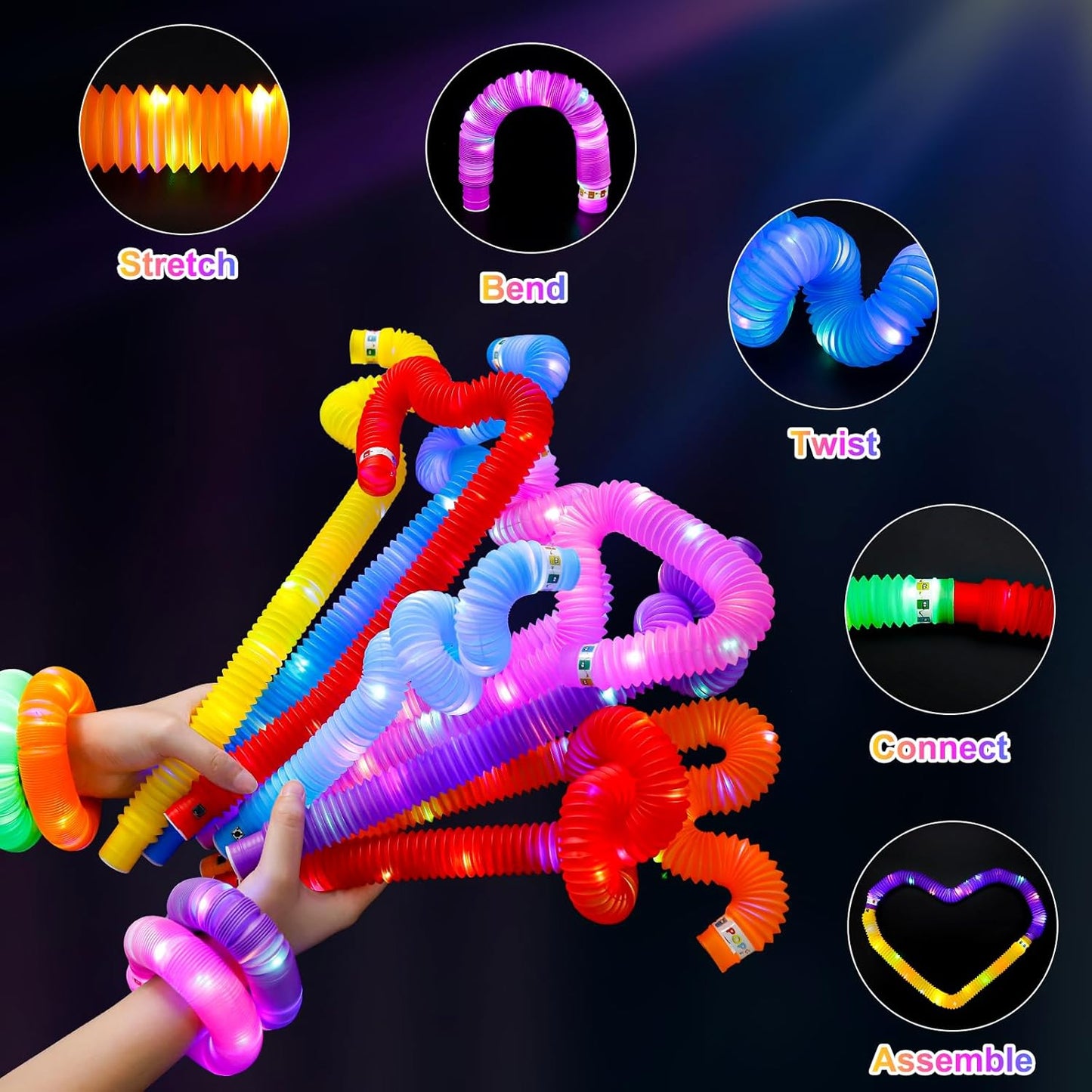 8 PCS Light Up Glow Pop Tubes, Neon Glow Sticks Party Favors for Kids 3-8-12, Fidget Stress Relief Toys, Toddlers Goodie Gift Bag Stuffer Fillers,Classroom Prizes Rewards, Party Yard Decorations