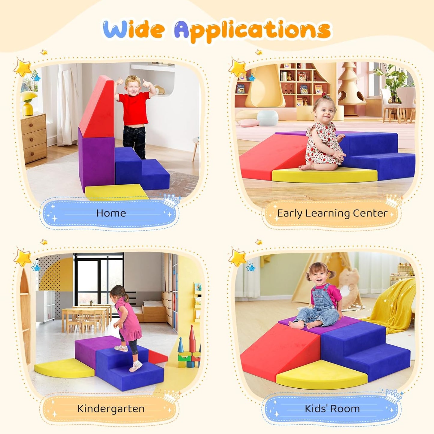 Lischwert Foam Climbing Blocks for Toddlers 1-3, 4pcs Soft Play Set with Crawling Exploration Toys, Indoor Outdoor Infant Safe Blocks for Baby Gym & Toddler Playground - Colorful