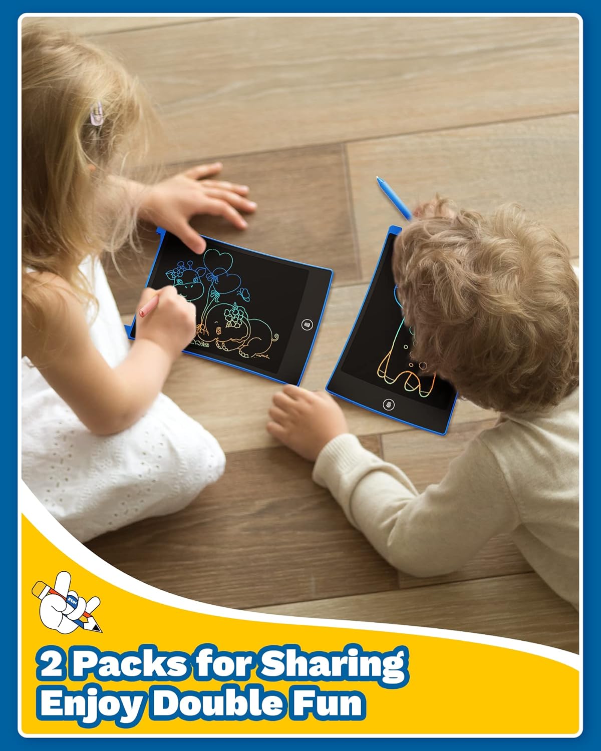 TEKFUN 2 Pack LCD Writing Tablet with Stylus, 8.5in Erasable Doodle Board Mess Free Drawing Pad for Kids, Car Trip Educational Toys Birthday Christmas Gift for 3 4 5 6 7 Girls Boys (2*Blue)