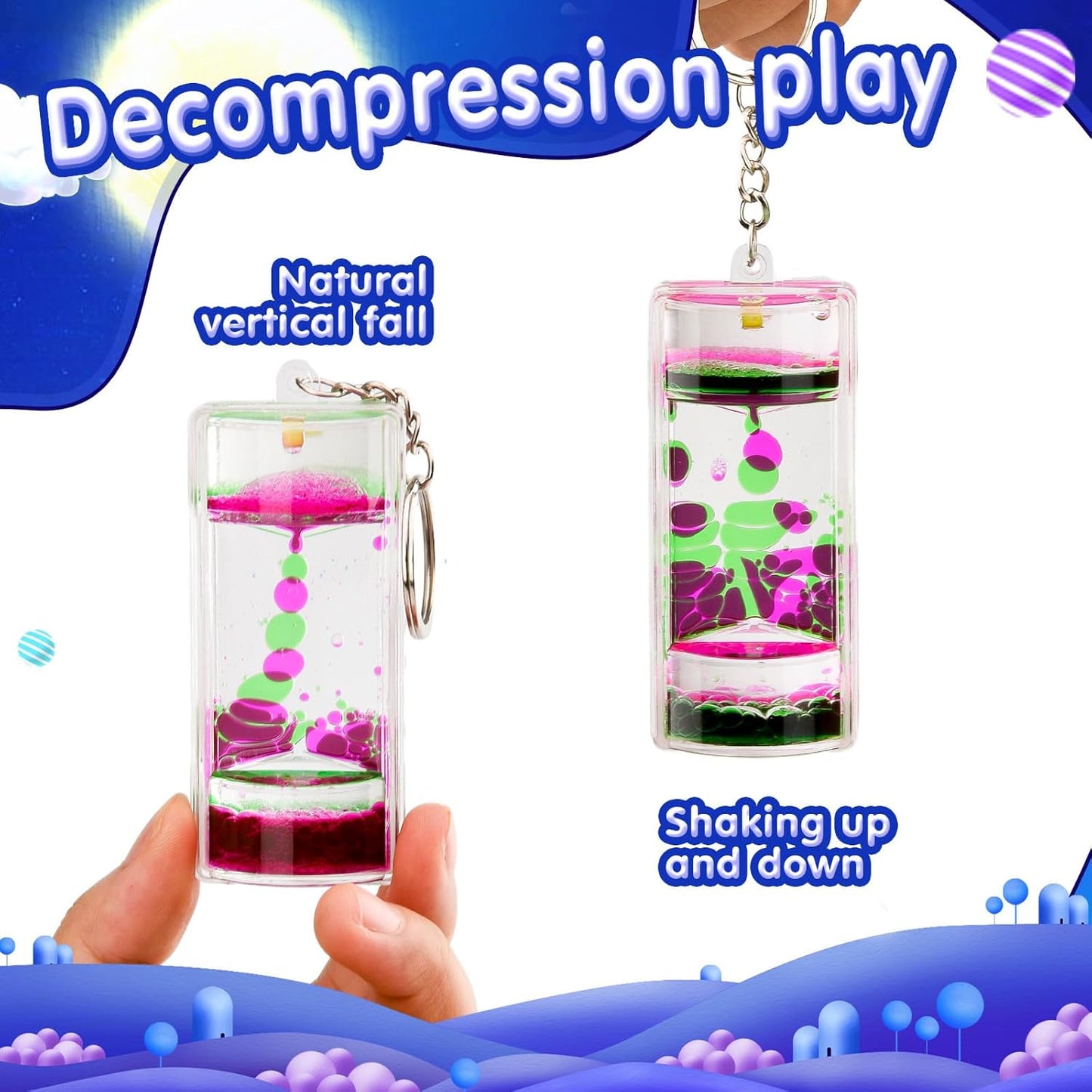 4 Pack Colorful Liquid Motion Keychain, Acrylic Sensory Toy for Stress Relief, Holiday Gift for Kids & Adults