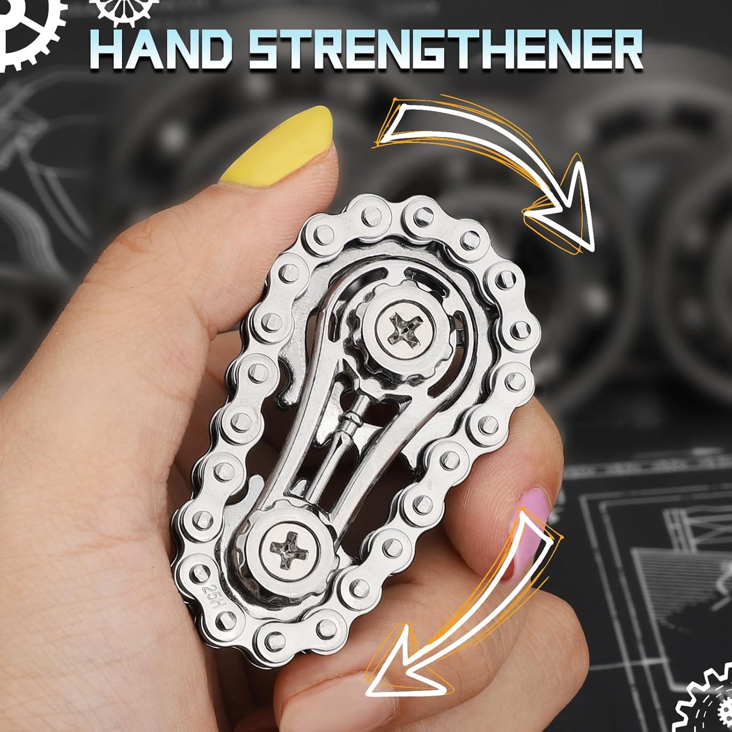 Sprocket Fidget Chain Bike Bicycle Spinner Toy for Kids Adults, Gear Hand Roller Strengthener for Boy Man, EDC Novelty Finger Spinner Desk Toy for Stress Relief, Cool Birthday Gift Party Favor