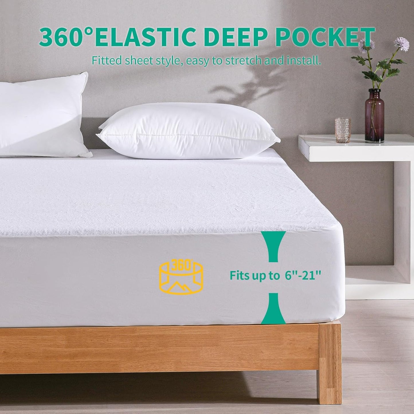 LAVANCE Premium Cotton Terry Mattress Protector – Queen Size, Waterproof Soft Noiseless Dirt-Proof Washable Bed Mattress Cover