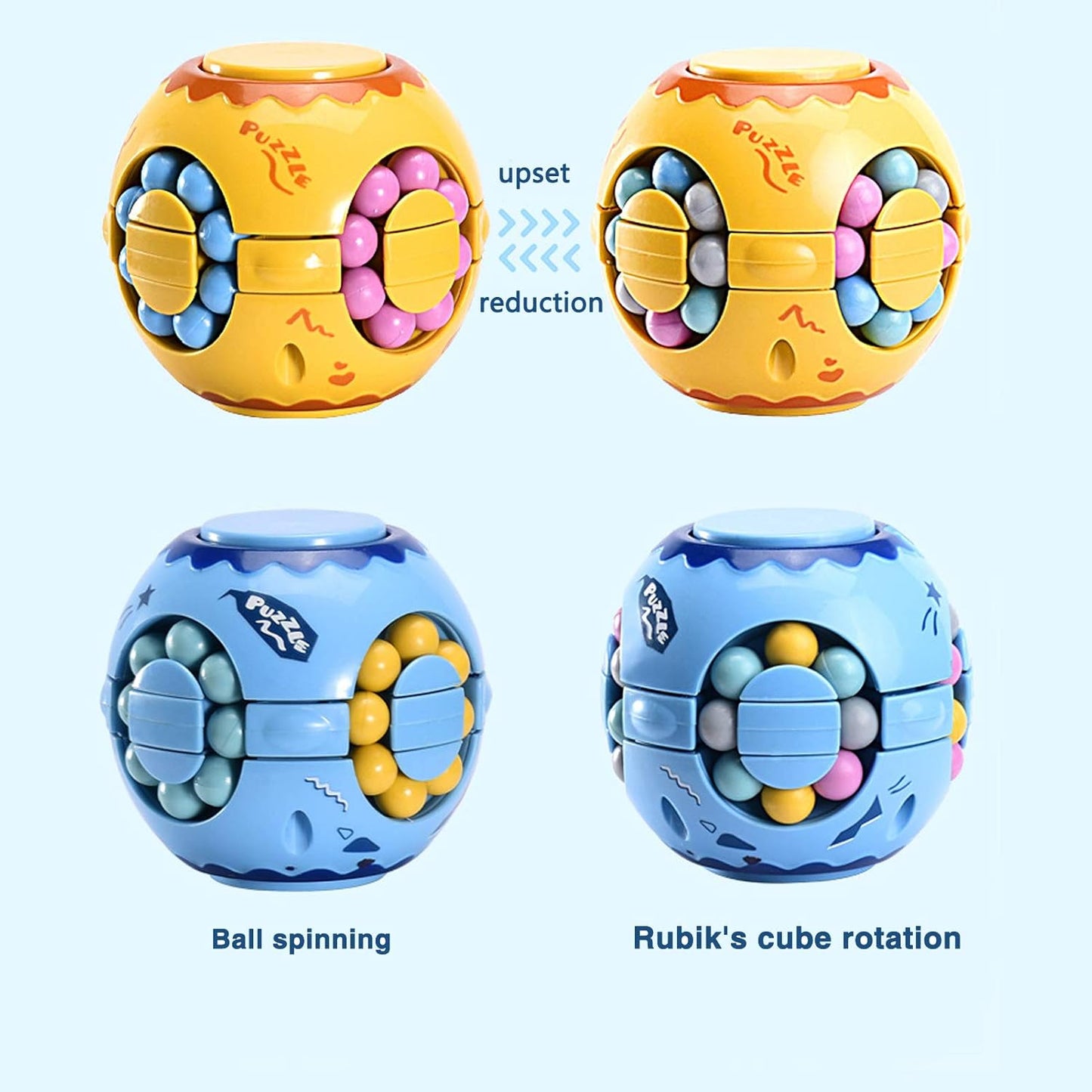 Rotating Magic Bean Cube Spinner Fidget Toy,Stress Relief Fidget Puzzles for Adults Kids,Anxiety Relief Learning & Education Toys,Puzzle Toys for Unisex-Children(Yellow)