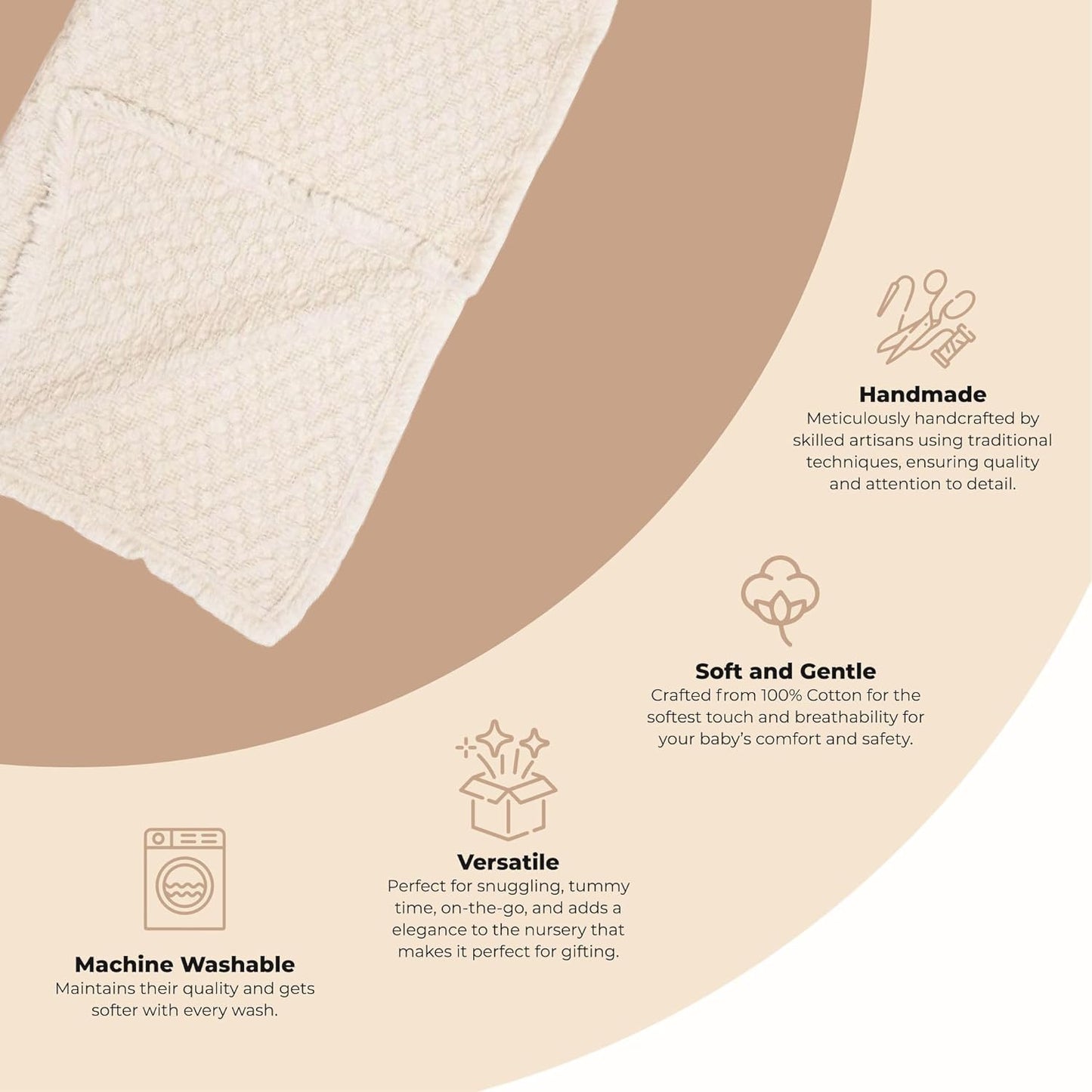 Crane Baby Oatmeal Boho Knit Blanket, Soft Cotton Nursery and Stroller Blanket, 100% Cotton, 30" x 40"