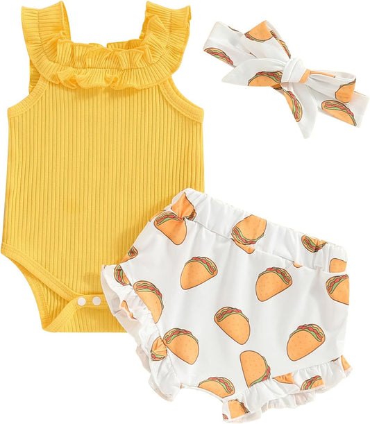 fhutpw Baby Girl Clothes Summer Cute Outfits 3 6 12 18 Months Spaghetti Strap Romper & Floarl Shorts Sets