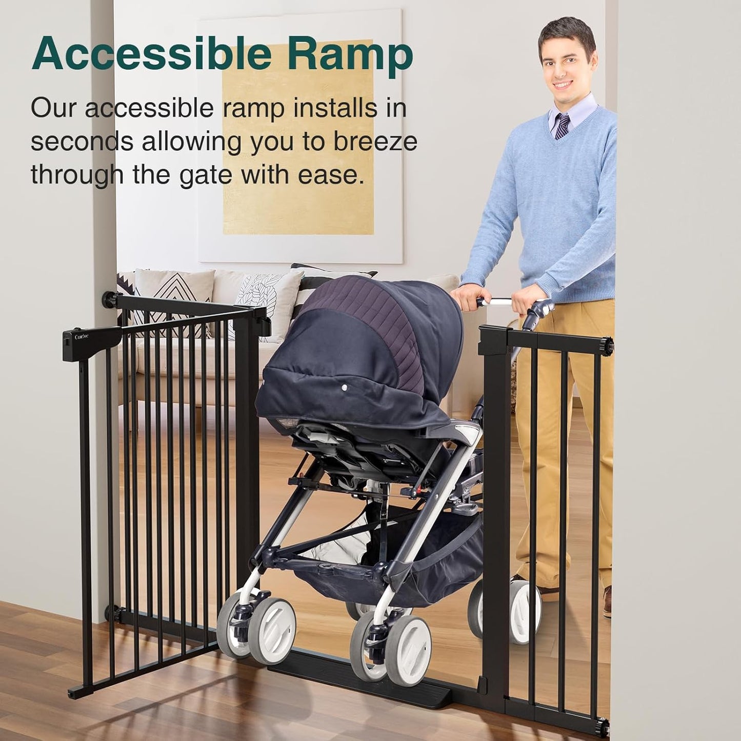 Cumbor 29.7-54.2" Wide Baby Gate for Stairs, Mom's Choice Awards Winner-Self Closing Dog Gate Indoor for Doorways, No Drilling Pressure Mounted Pet Gates for Kids, Easy Walk Through Safety Gate, Black