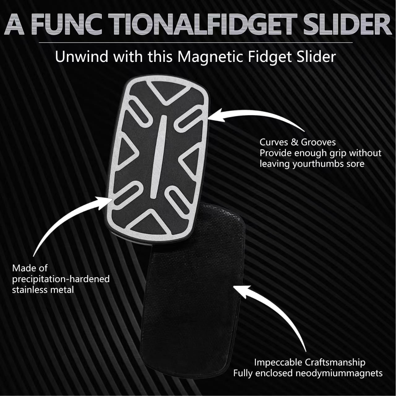 Trackless Fidget Slider, Aluminum Alloy Magnetic Metal Fidget Slider EDC Fidget Toys for Adults, Home Office Executive Desk Toys Ideal Gifts for ADD/ADHD/Autism (Black 2.0)