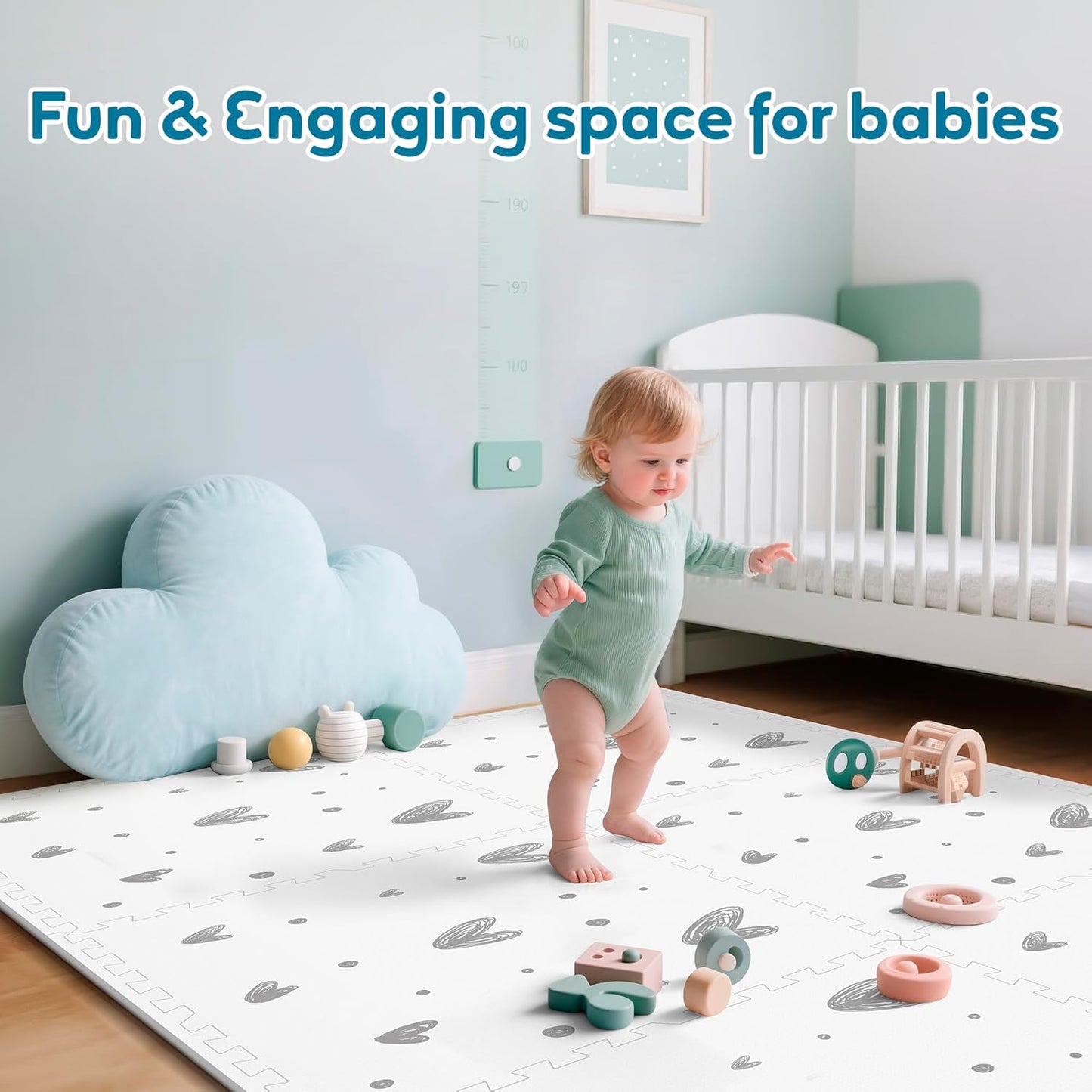 XL Baby Play Mat-72”x 48” Puzzle Play Mat,with 6 Foam Floor Tiles,Waterproof,Interlocking Foam Baby Mat for Babies&Toddlers,Expandable Tiles with Edges,Tummy Time Mat(Love)