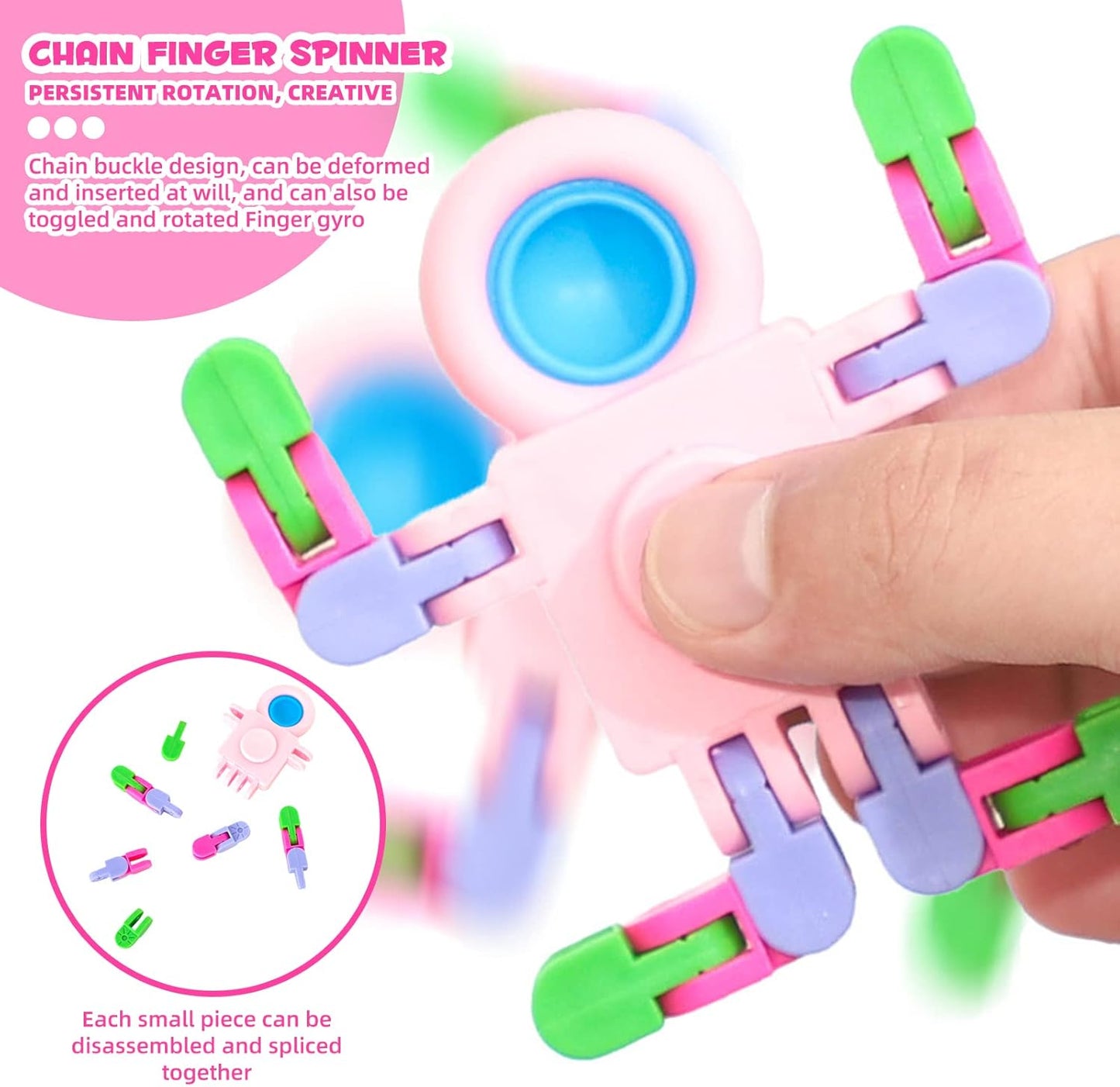 12 Pack Fidget Sensory Spinner Toys， Transformable Chain Robot Fingertip Toy，Pinata Goodie Bag Stuffers Birthday Valentines Day Gifts for Kids,Treasure Box Classroom Prize (A)